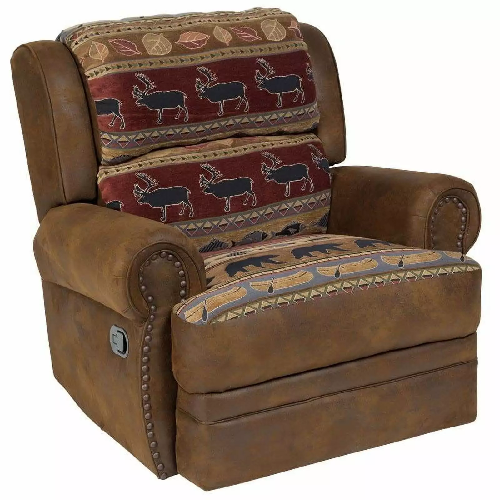 Hunter Wildlife Pattern Recliner Nailhead Trim and Comfort Cushioning Porter Designs