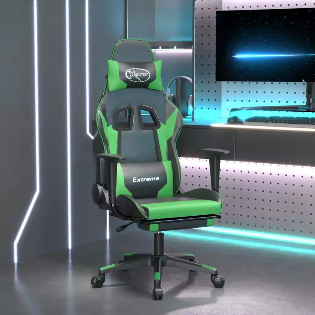 VidaXL Black and Green Faux Leather Gaming Chair Footrest