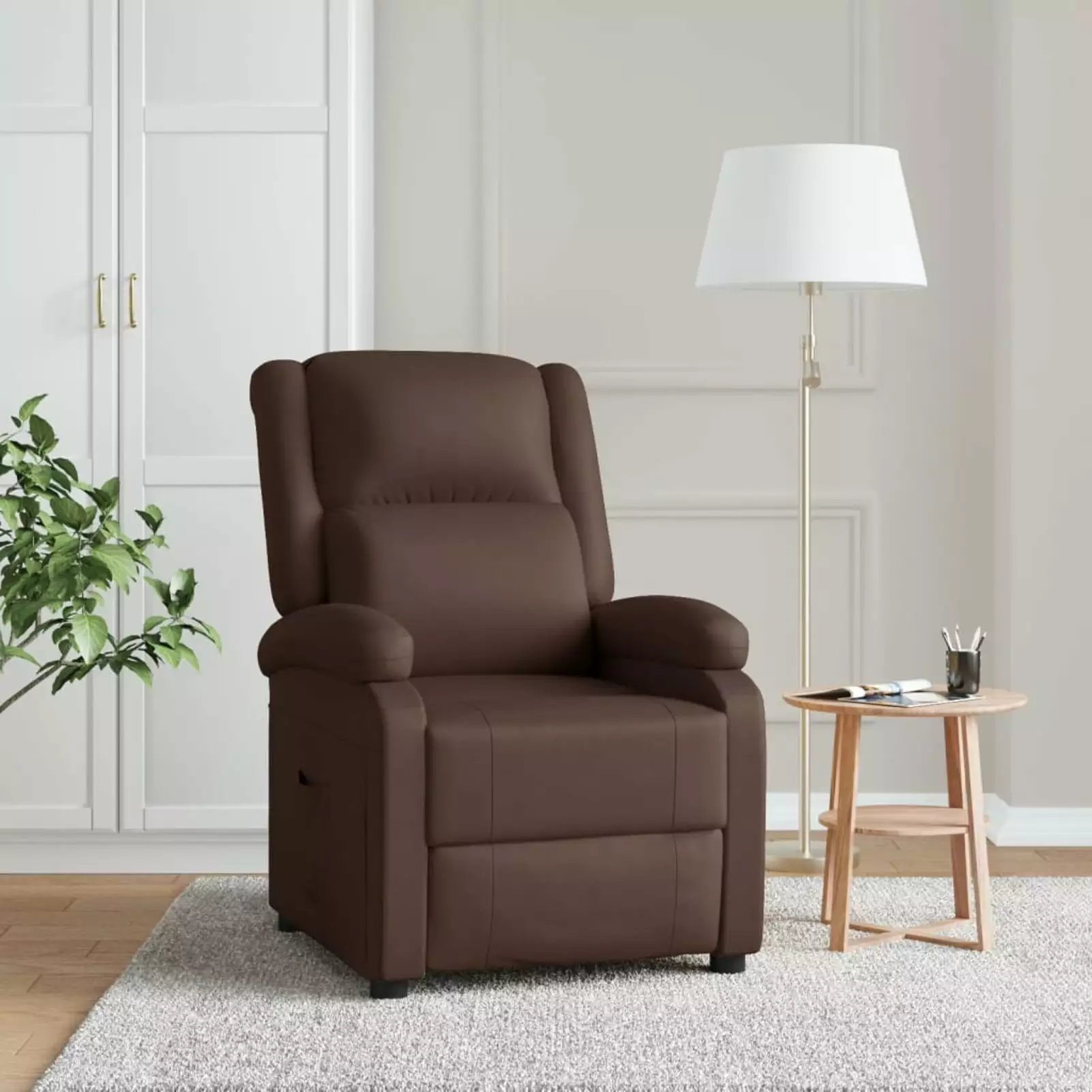 Dcenta Recliner Brown Faux Leather - Modern Lounge Chair Living Room