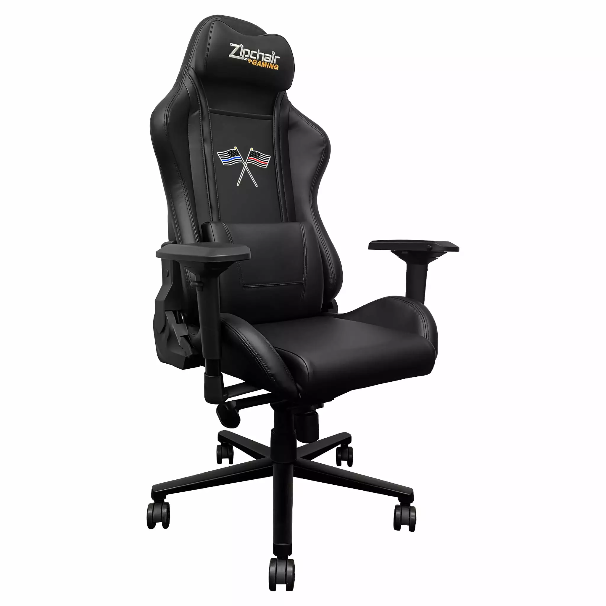 Xpression Pro Gaming Chair Red and Blue Line Flags Logo - First Responder Support Gaming Chair DreamSeat