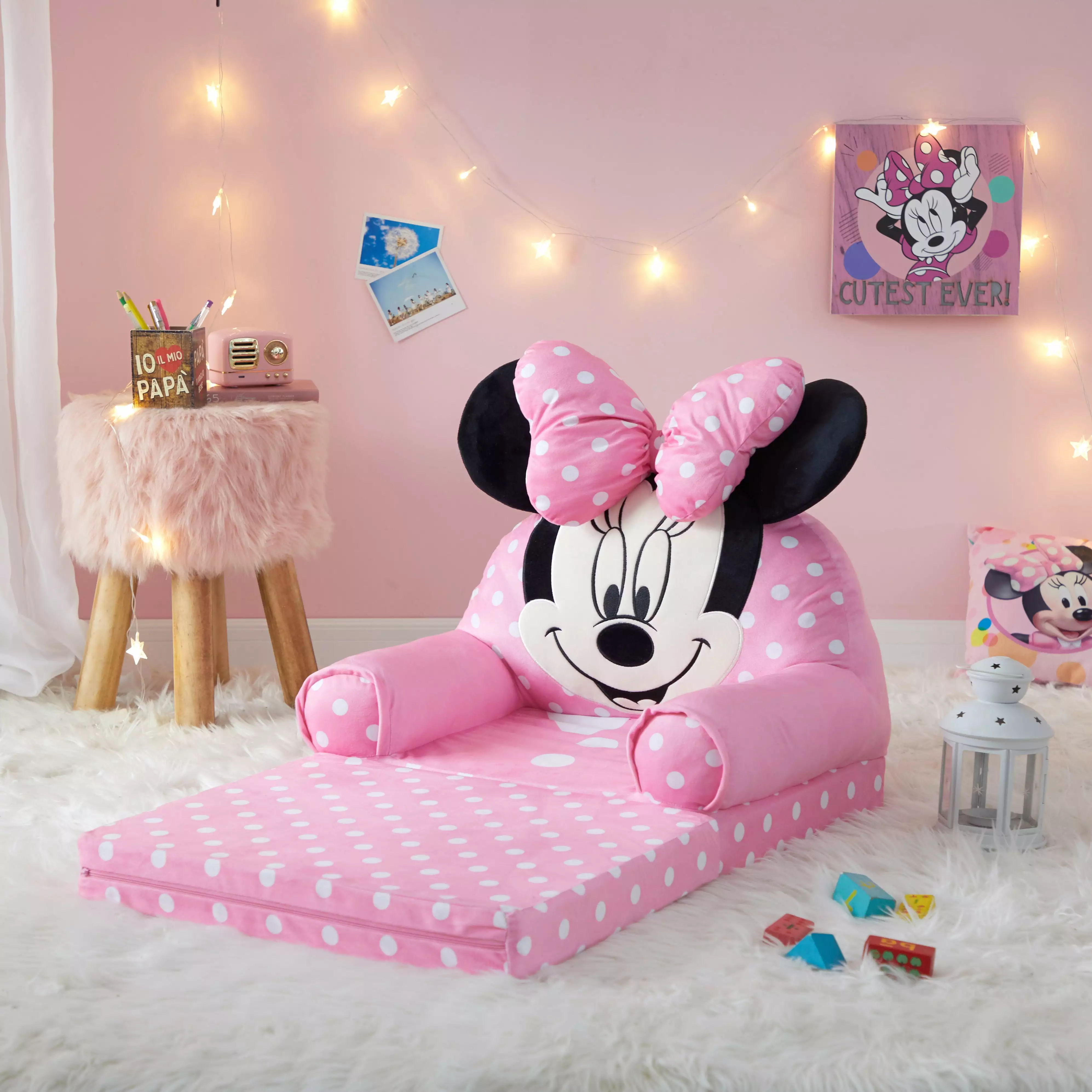 Disney Minnie Mouse Pink Polyester 2--1 Flip Out Chair Children