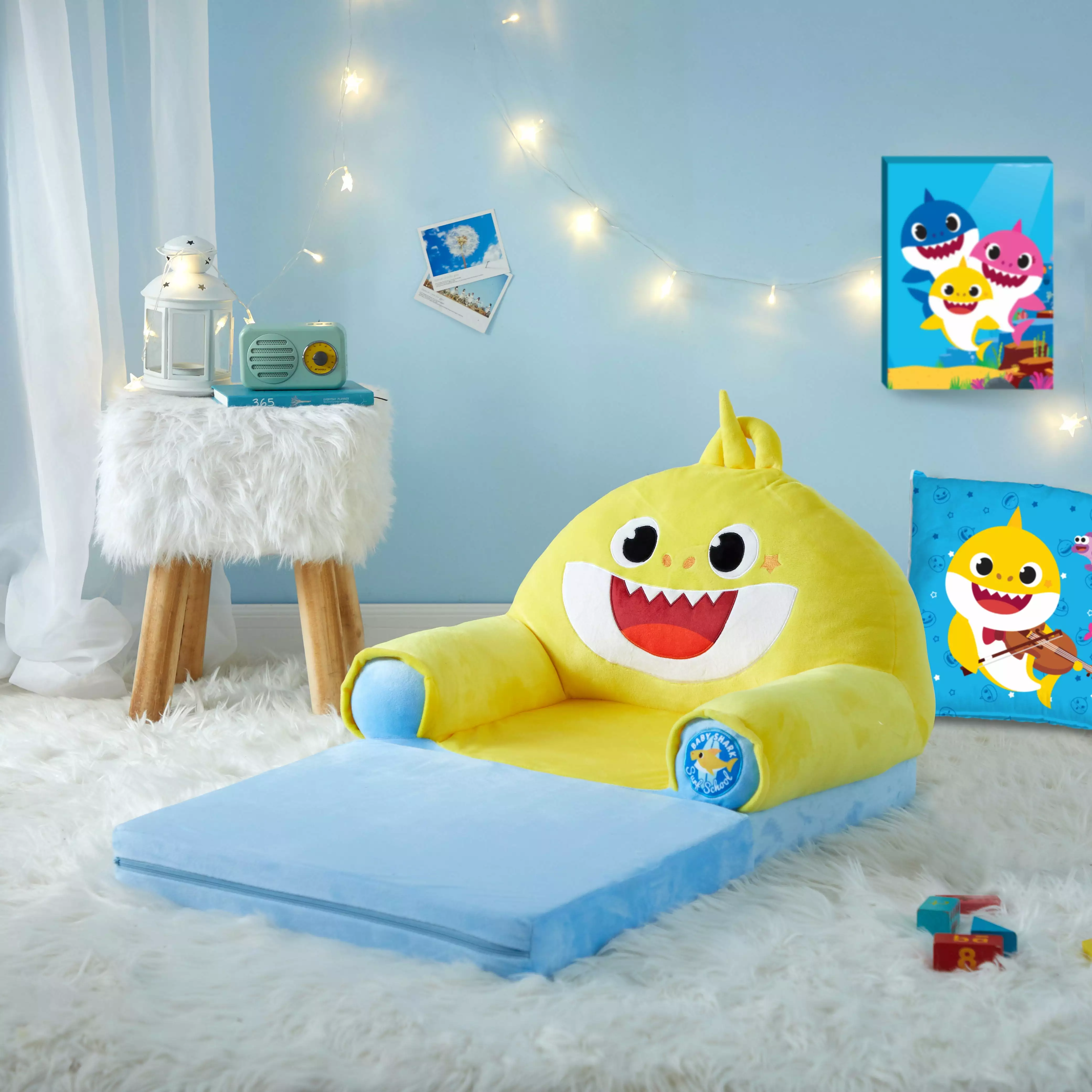 Pinkfong Baby Shark Blue Polyester 2--1 Flip Out Chair Kids