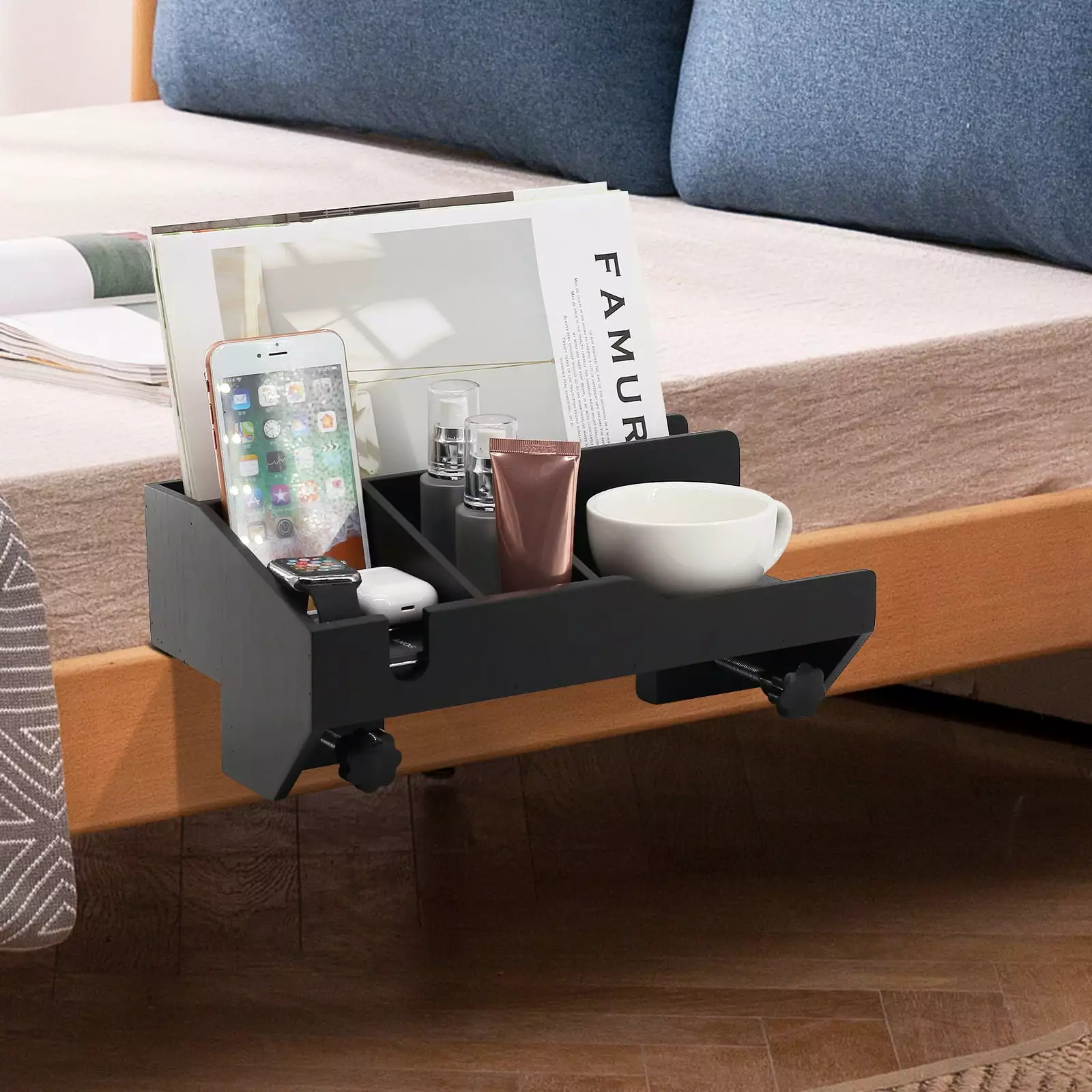 Pezin & Hulin Modern Floating Bamboo Nightstand Bed Side Bunk Bed Shelf Tray Dorm Room Cable Manager
