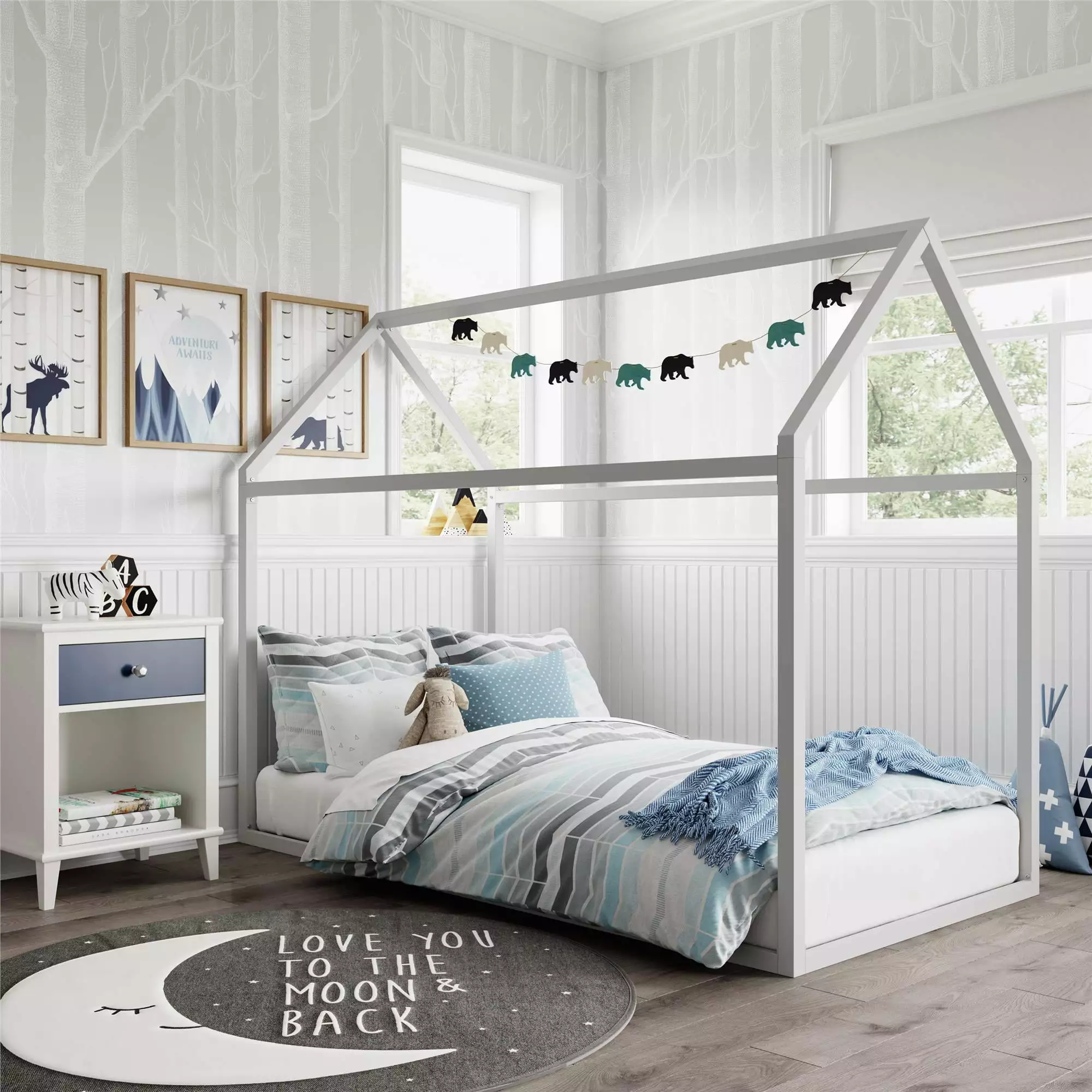 Little Seeds Skyler Kids Montessori Houtilize Floor Bed Twin Dove Gray