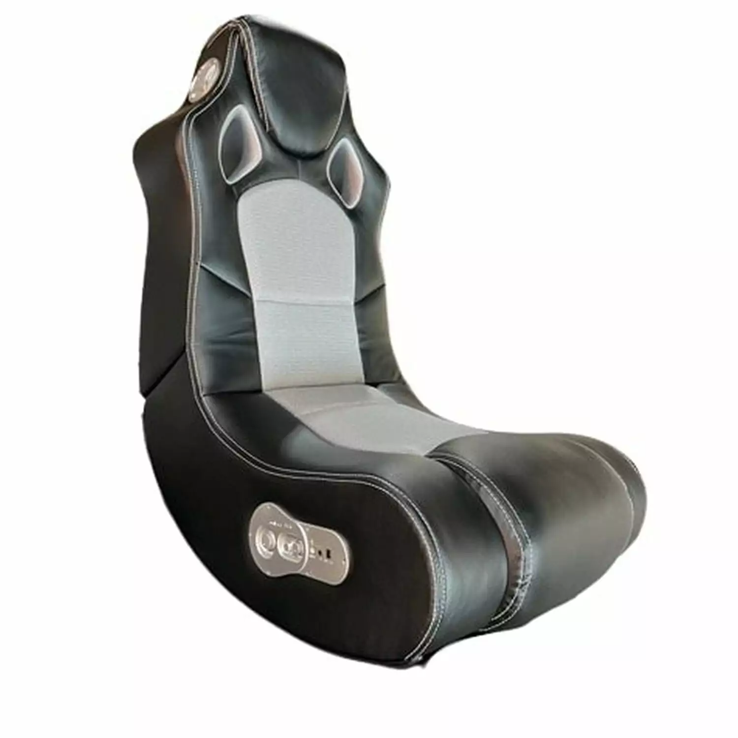 Benjara Heo 28 Inch Gaming Floor Chair Speaker Low Profile Black Faux Leather