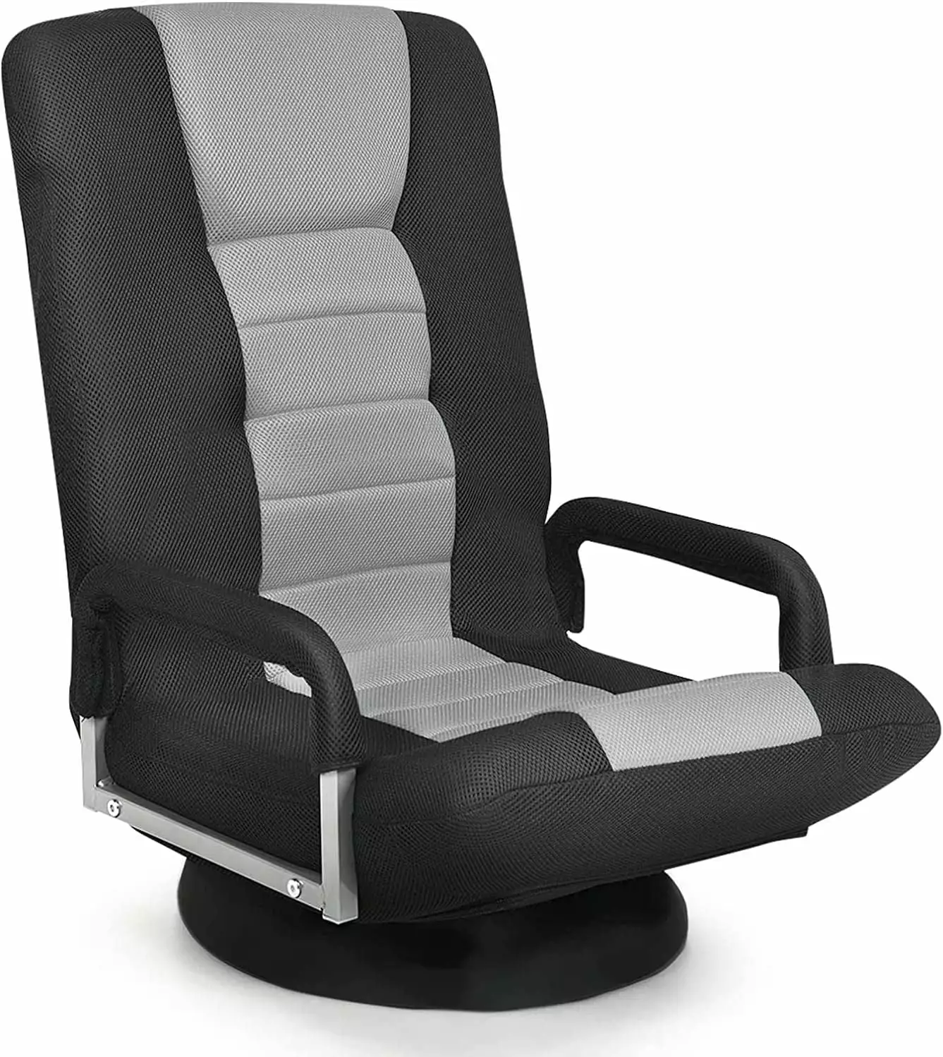 360 Degree Swivel Video Gaming Floor Chair Armrests Adjustable 6-Position Folding Sofa Lounger Chairs Padded Backrest Grey...