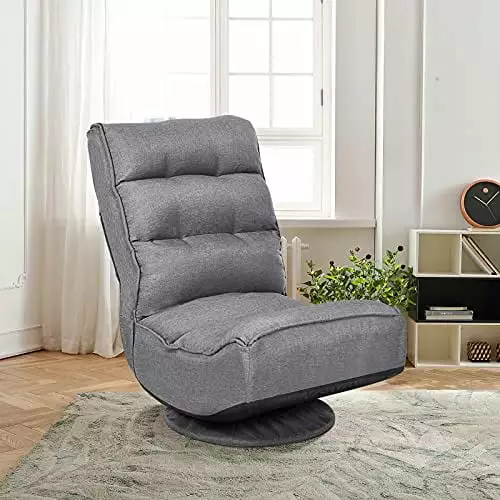 360-Degree Swivel Floor Gaming Chair 5-Position Adjustable Reclining Folding Sofa Chair Watching TV Reading Lounging Grey ...