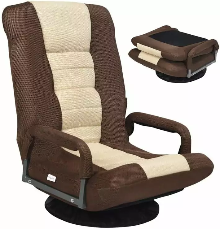 360 Degree Swivel Floor Chair Adjustable Backrest Lumbar Support Armrest Foldable Lazy Sofa Chair TV Reading Video Games B...