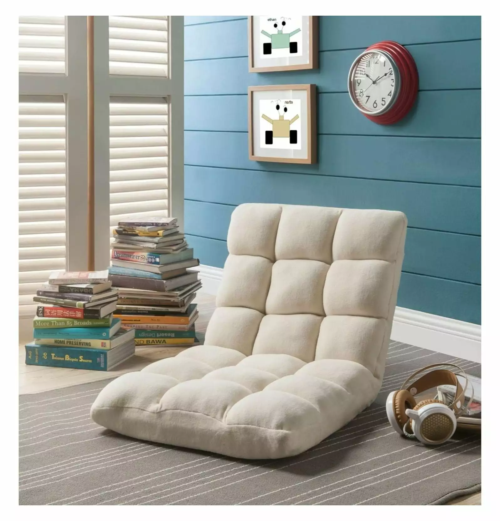 Superwum Super-Soft Folding Adjustable Floor Relaxing Gaming Recliner Chair Beige