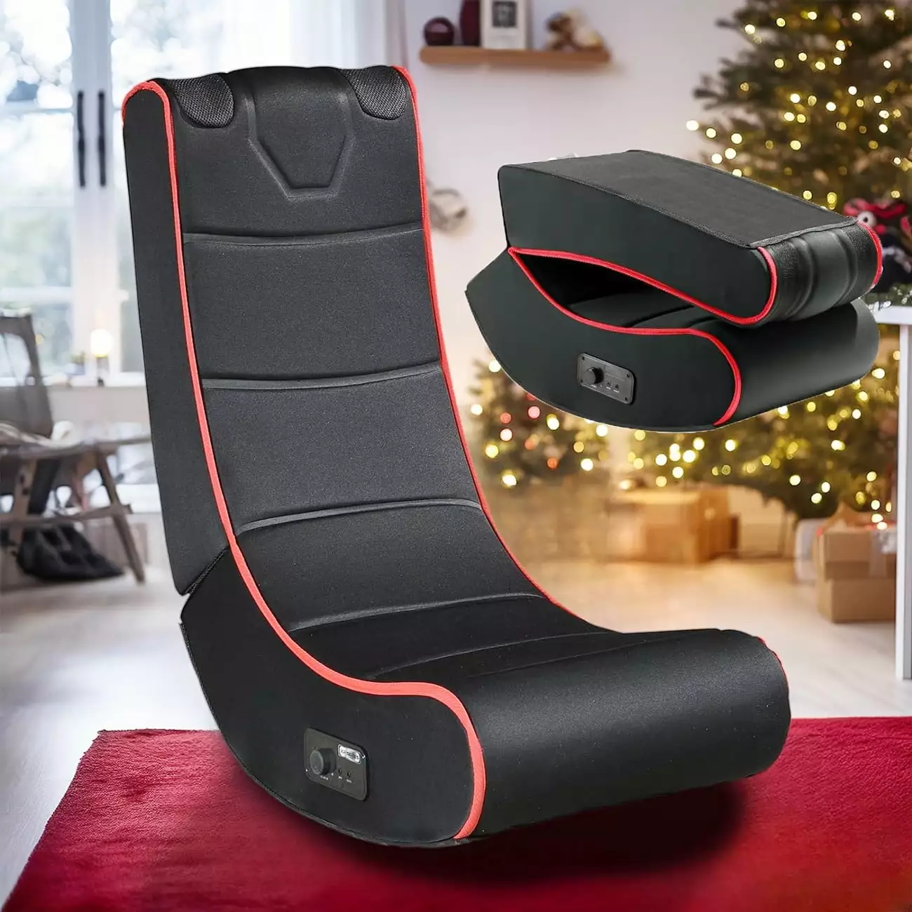 Bluetooth Gaming Chair 2 Speakers Ergonomic Floor Rocking Chair Folds Storage Compatible iPhone iPad Game Consoles and PC ...