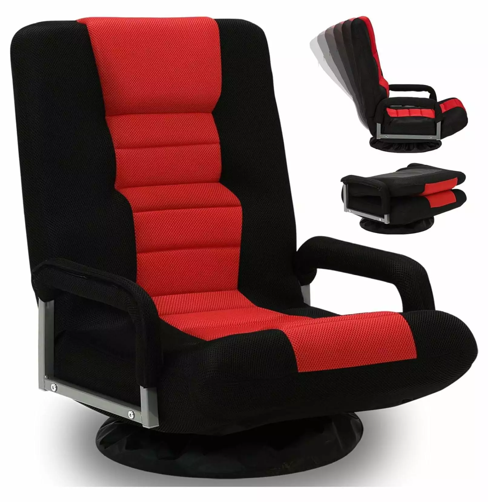 Swivel Gaming Chair Multipurpose Floor Rocker Armrest Lumbar Support and 6 Adjustable Positions Adults and Kids Red and Bl...