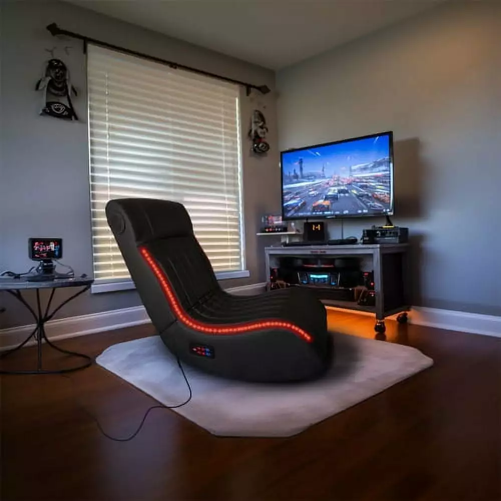 Foldable Gaming Chair Onboard Speakers LED Strip Bluetooth Music Vibration Massage USB Charging Port Onuobao