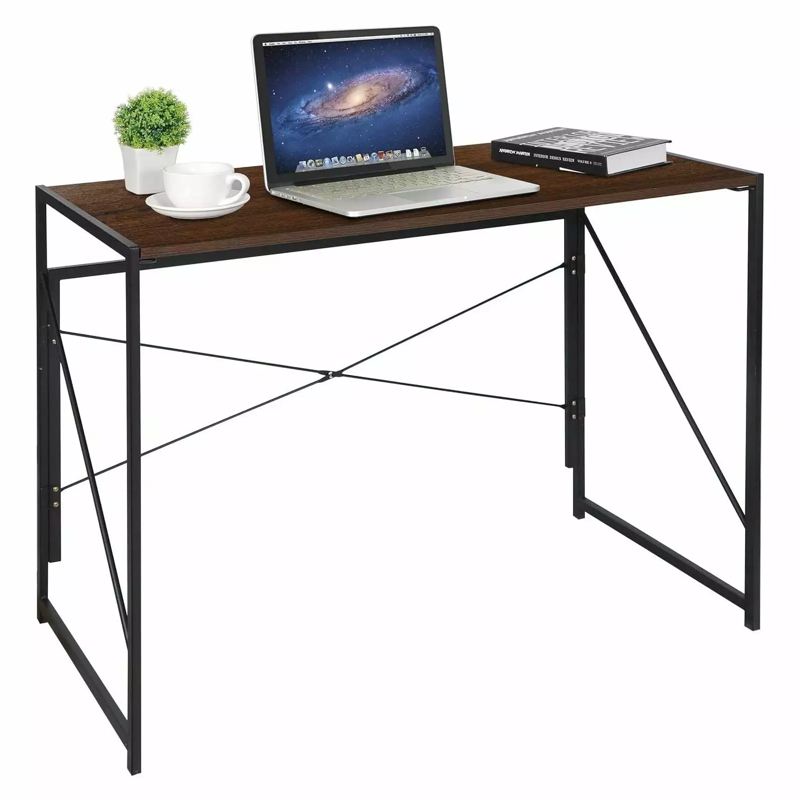39 Inch Folding Computer Desk Writing Study Desk Home Office Corner Laptop Gaming Table Brown BULYAXIA