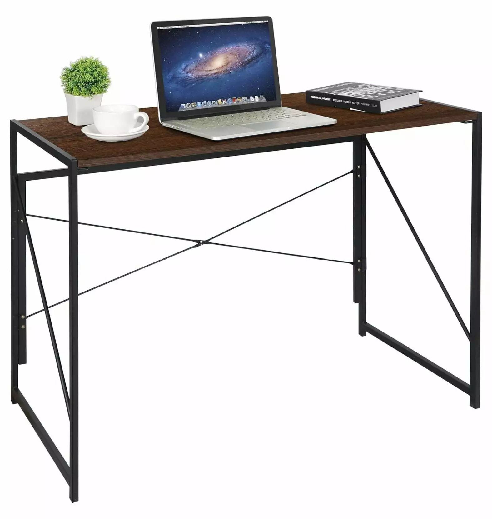 39 Inch Folding Computer Desk Writing Study Desk Home Office Corner Laptop Gaming Table Brown Exlonjet