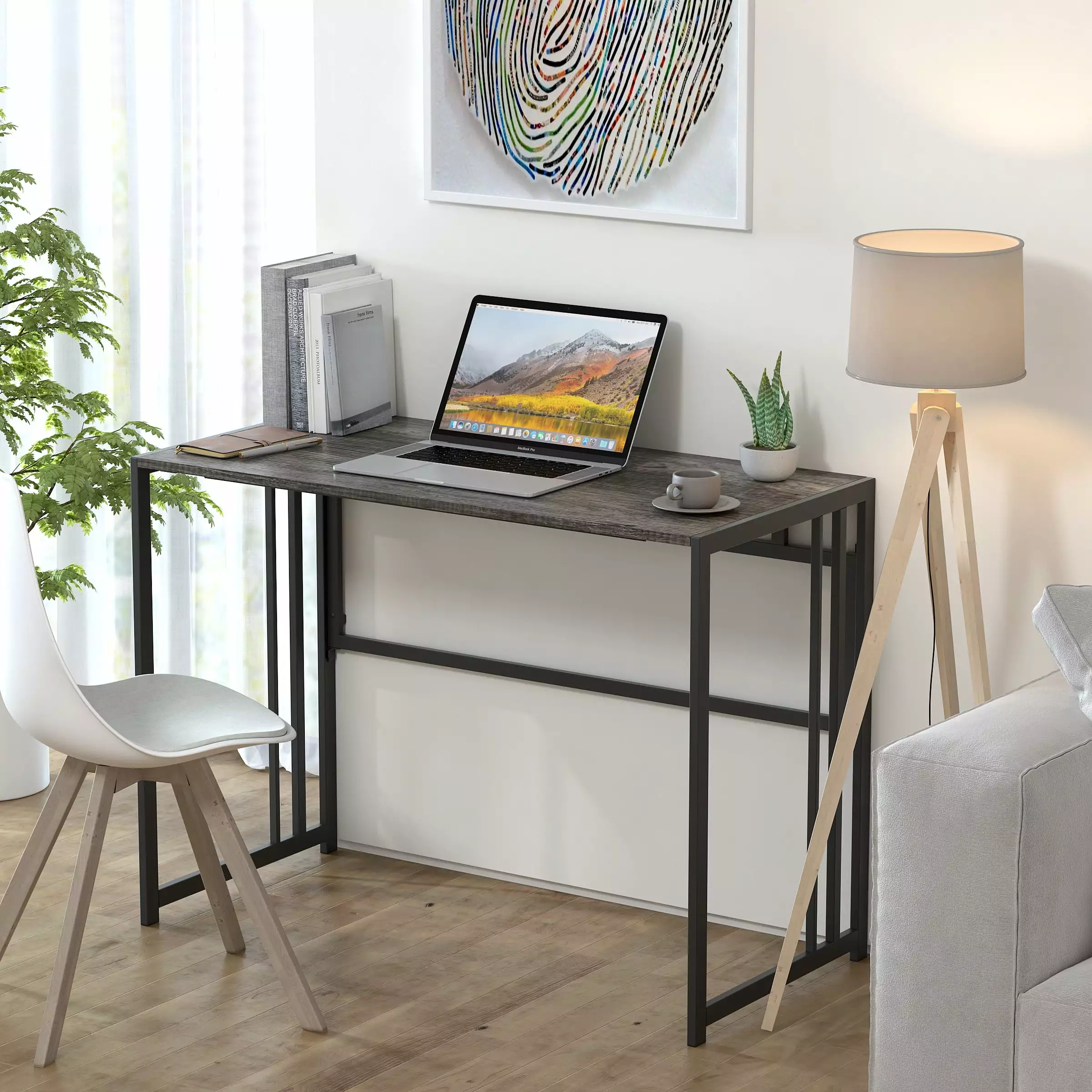 Gezen 40 Inch Folding Desk Console Table Small Spaces Oak