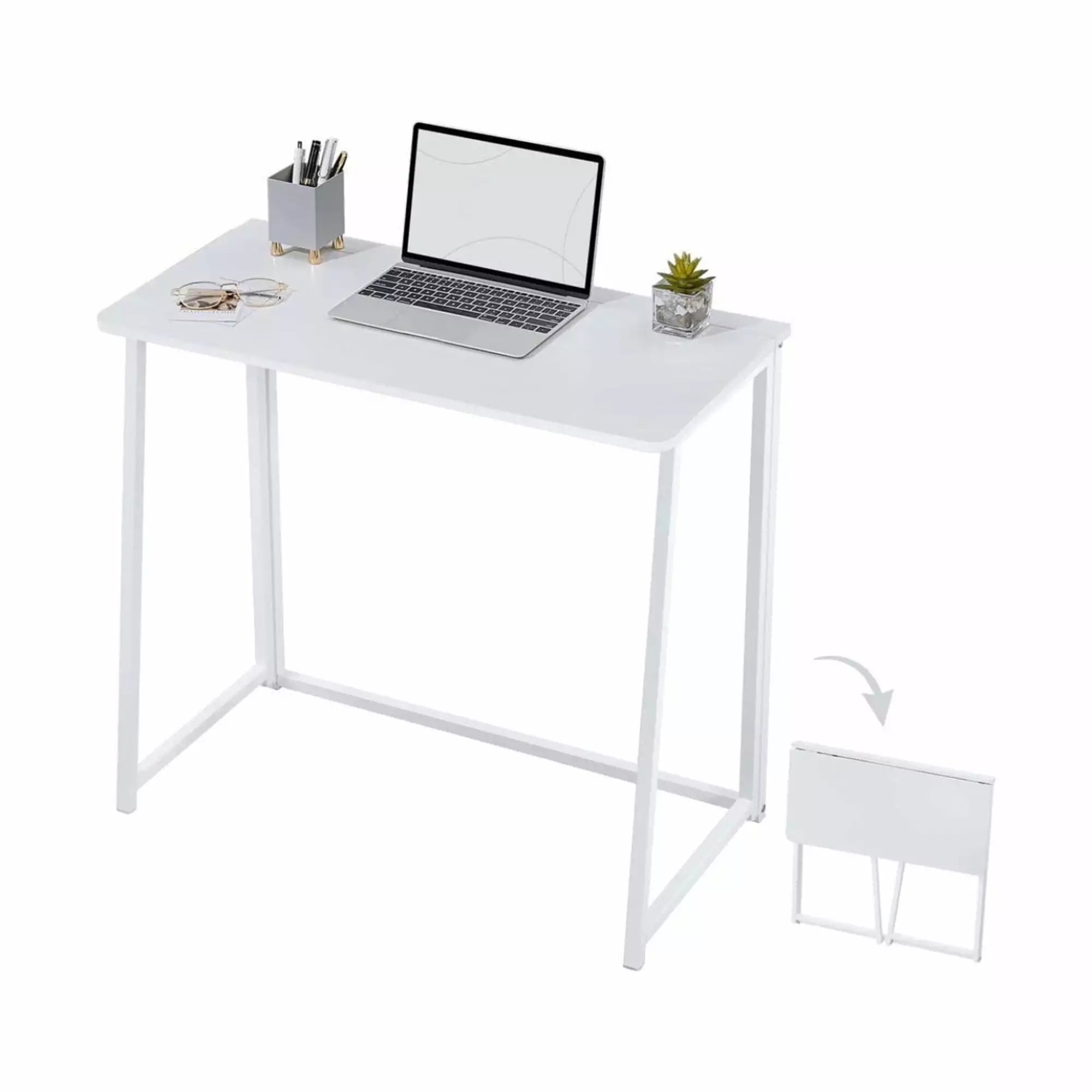 QXDRAGON Folding Writing Computer Desk White Foldable Laptop Table Small Space