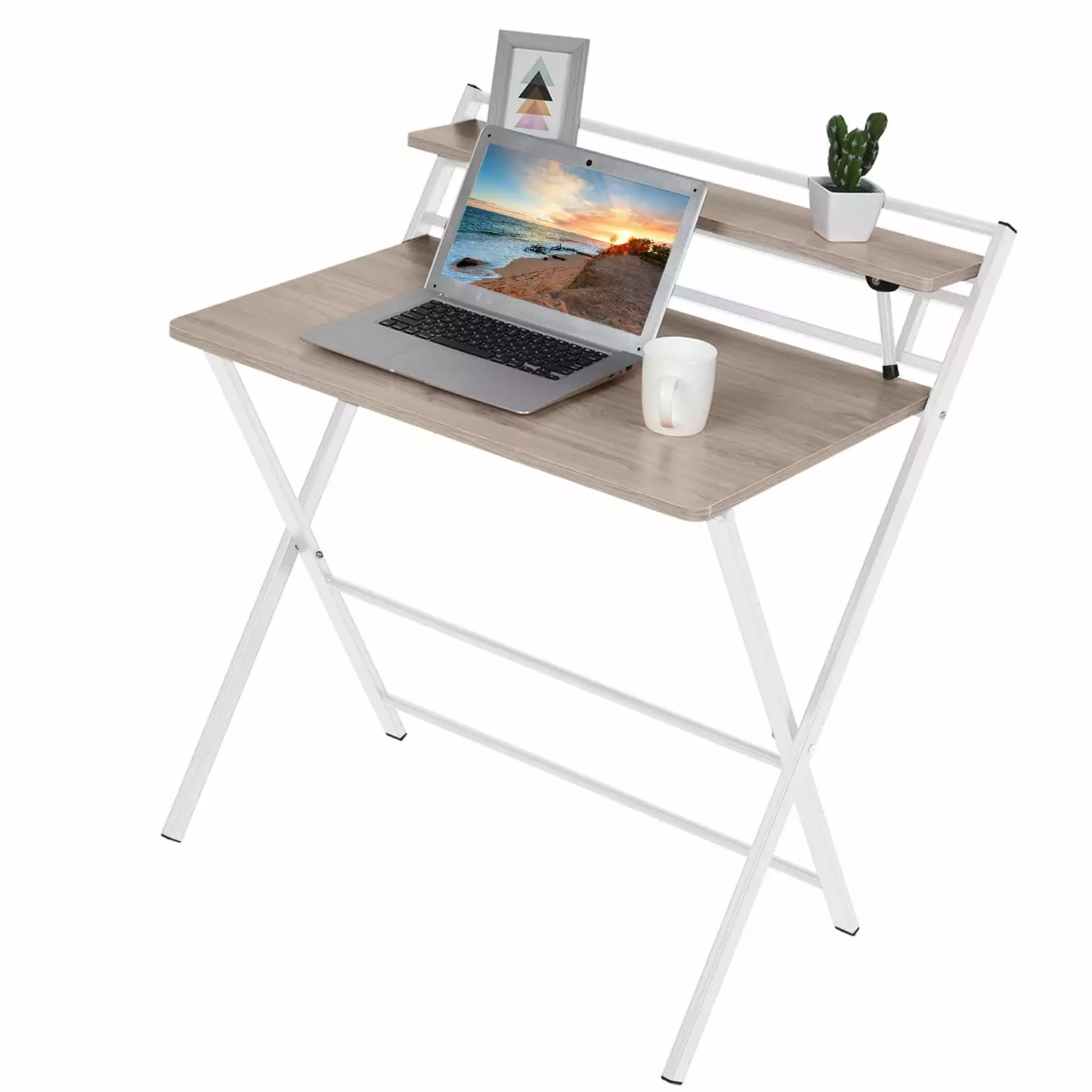 Rewenti Folding Computer Desk Small Space No-Assembly Space-Saving Study Writing Table 32.919.736.4in White