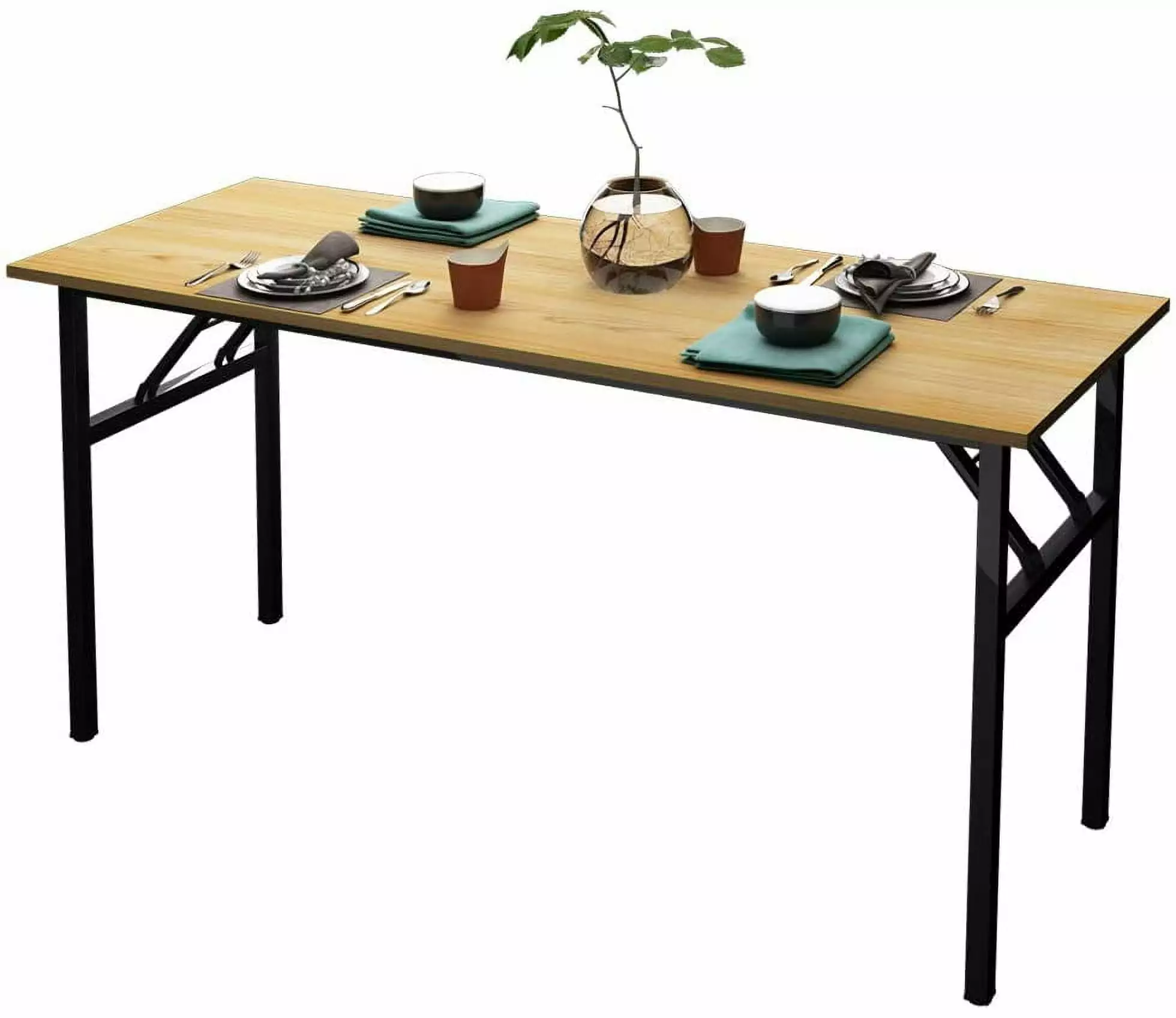 SOGES 62 Inches Folding Table Computer Desk Workstation No Install Needed Teak Black