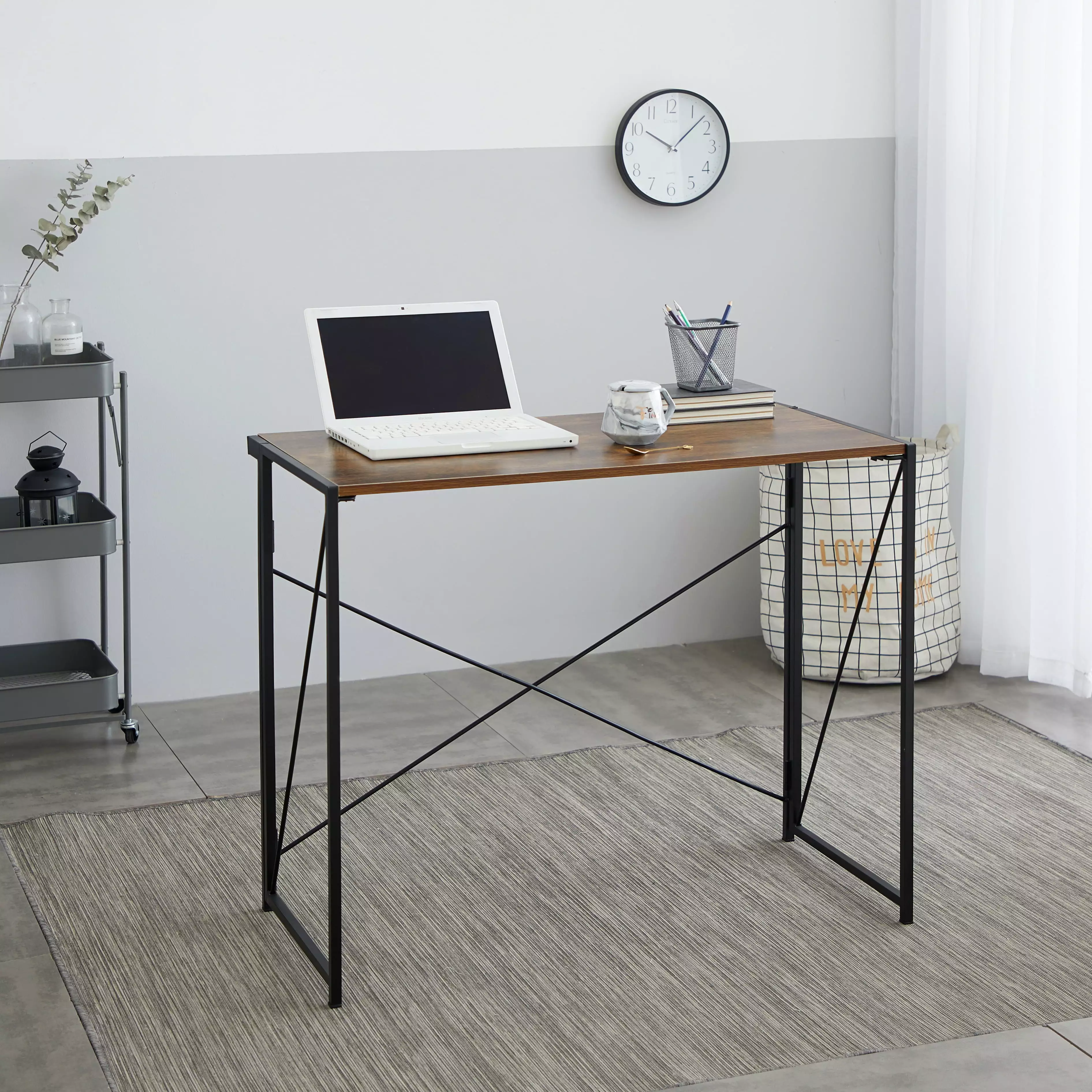 Urban Shop Wood Metal Collapsible Office Desk Brown Space Saving Workstation