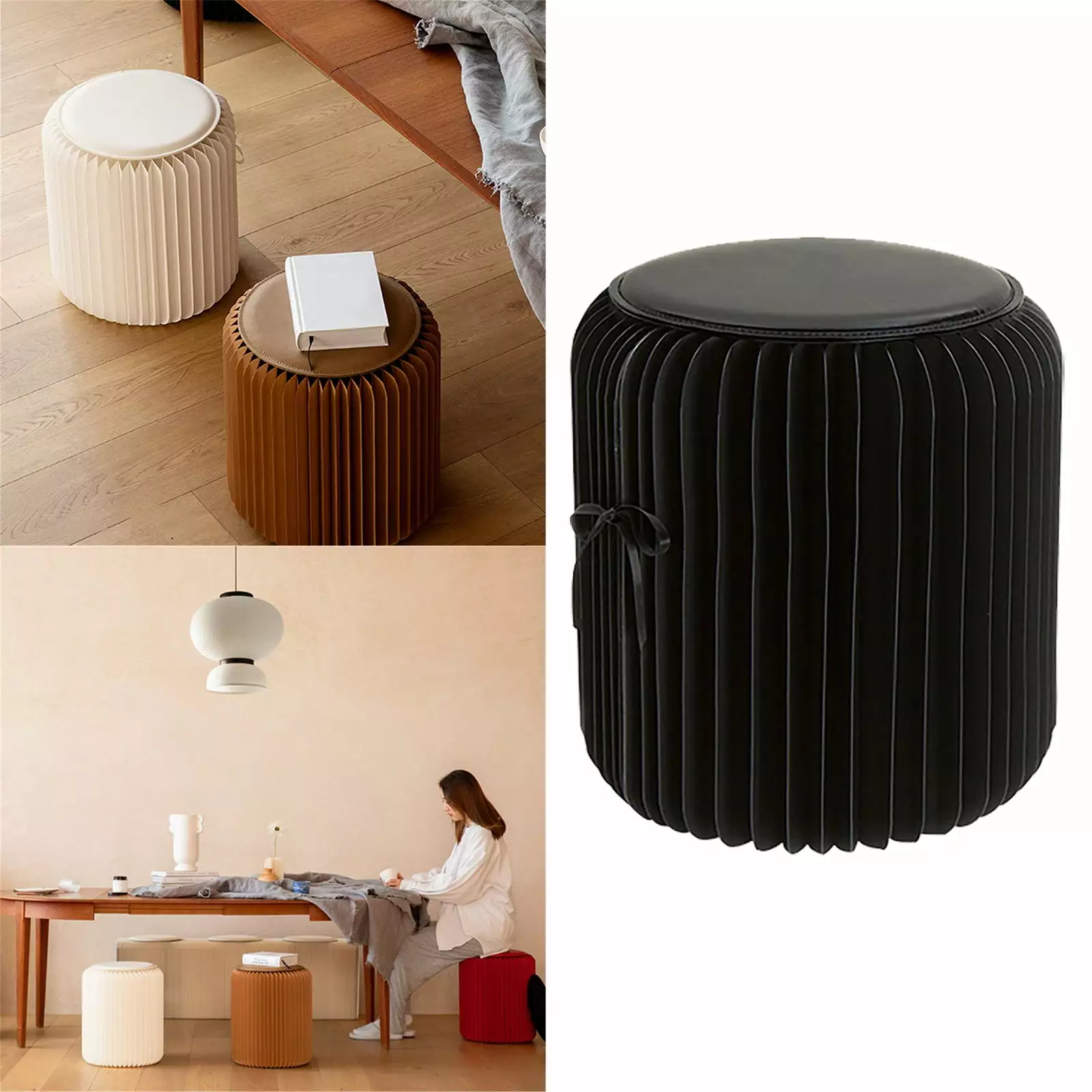 Pugeha Folding Chair Joveco Modern Round Ottoman Soft Padded Seat Velvet Footrest Stool