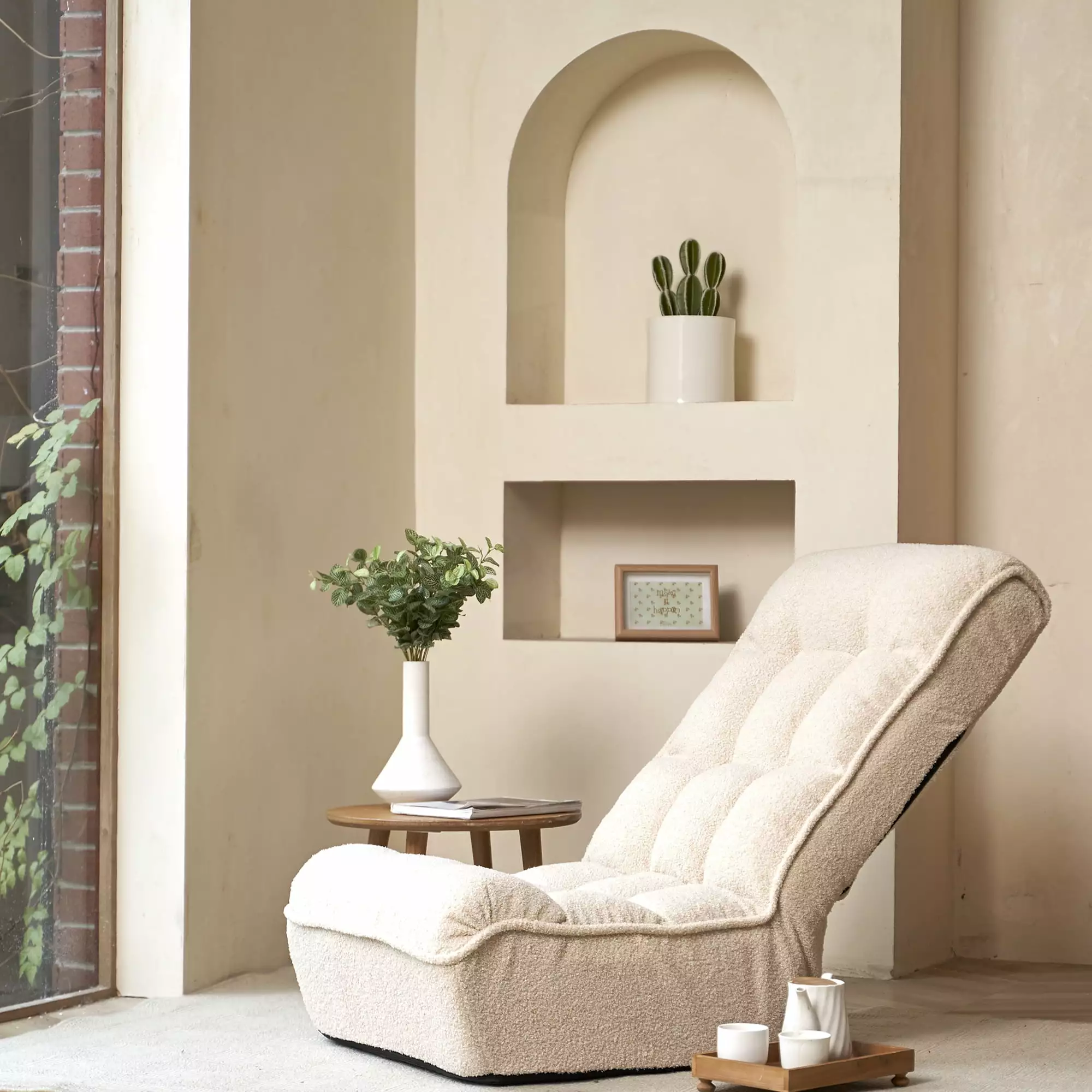 DLPIN Reclining Sofa Chair 4 Adjustable Positions Tatami Balcony and Living Room Beige