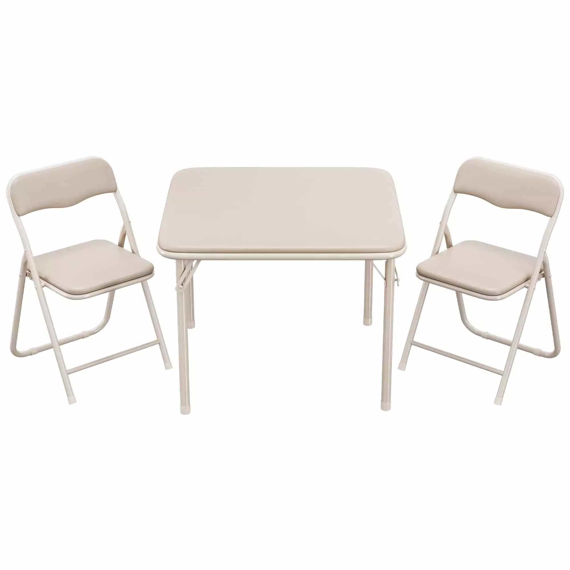 Boys and Girls Folding Table and Chairs Set 3 PU Soft Cushion Eating Reading and Playing Beige Elvaesther
