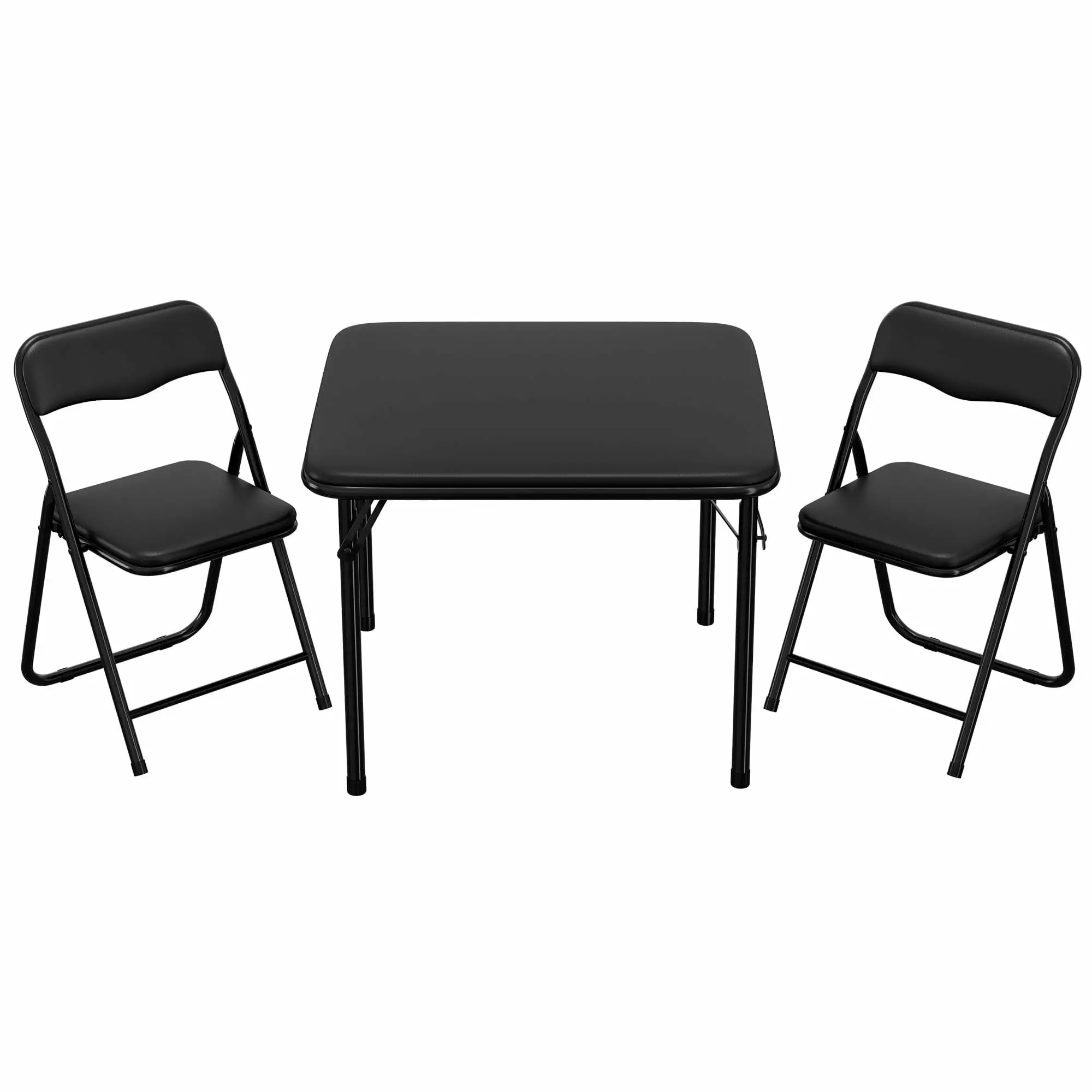 Kids Folding Table and Chairs Set 3 Piece PU Leather Steel Frame Daycare and Classrooms mteryoing