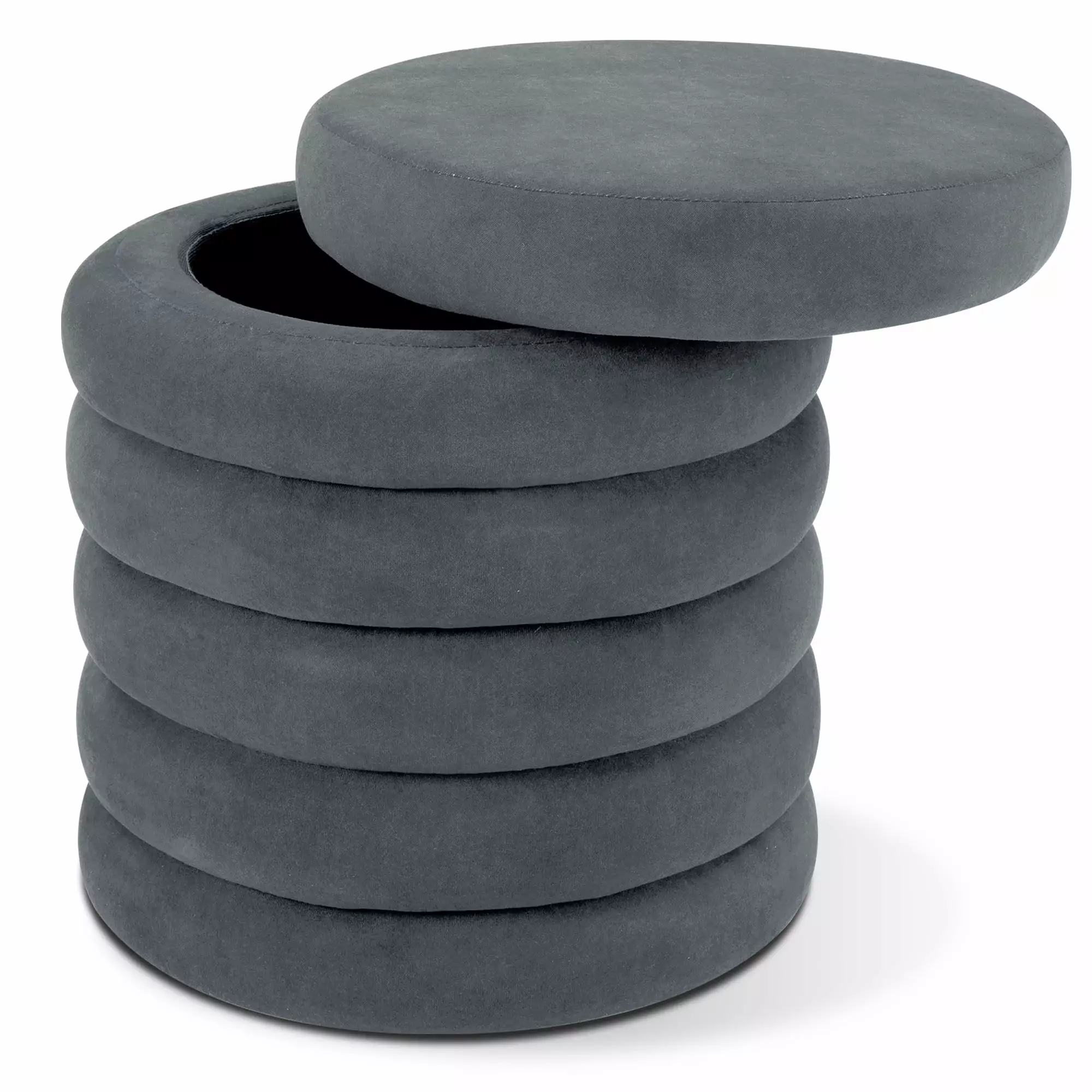 MCombo Storage Ottoman Upholstered Vanity Stool Removable Lid Round Footrest Grey