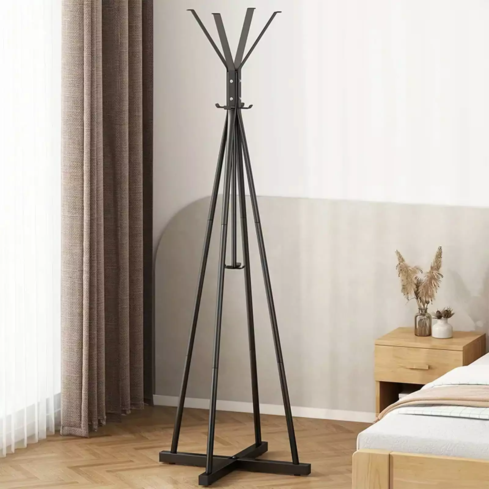 HUIMART 5.6ft Metal Coat Rack Stand 12 Hooks Free Standing Tripod Hall Tree Black Durable