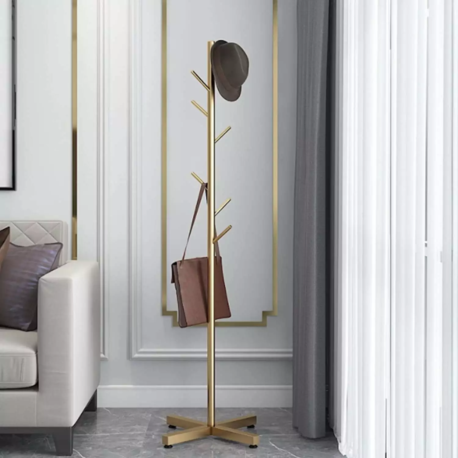 MONIPA 67 Coat Rack Freestanding Metal Coat Stand Coat Tree 7 Hooks Coats Hats Clothes Bags Mon??
