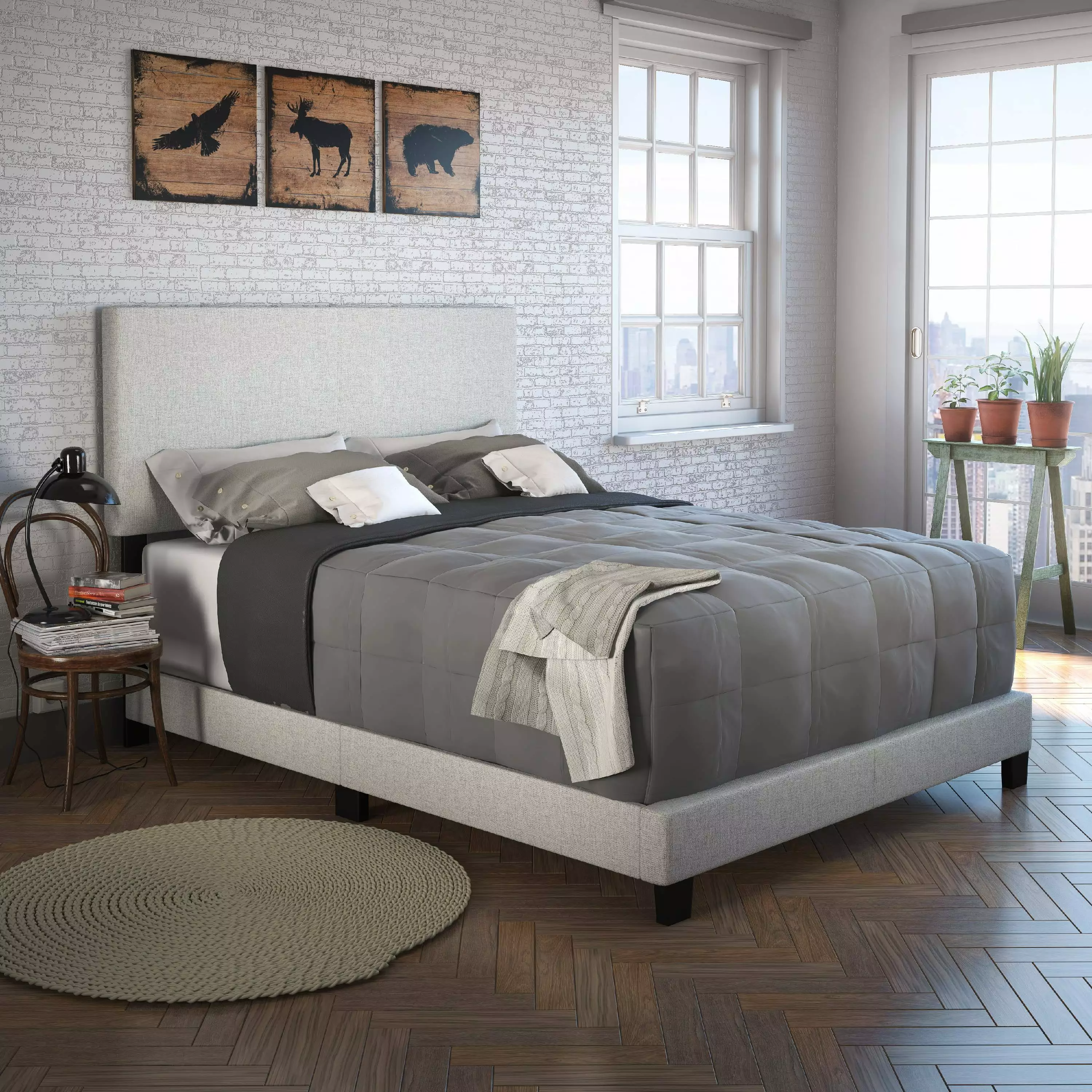 Boyd Sleep Milan Full Upholstered Platform Bed Off White Linen Box Spring Required