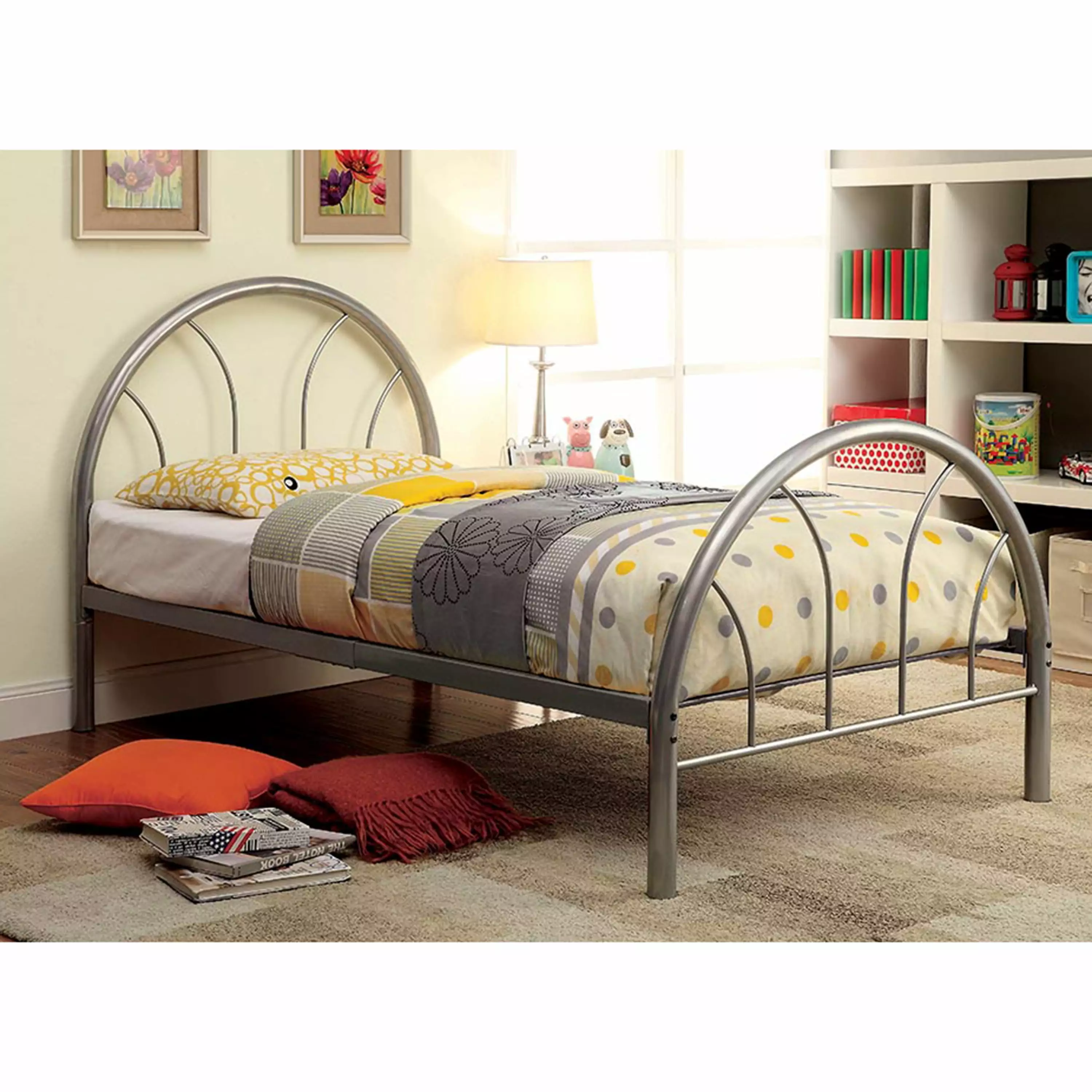 Furniture America Miko Mattress Ready Metal Silver Full Kids Bed