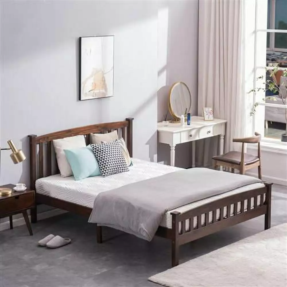 Ktaxon PWB-044 Cap Vertical Strip Bed Walnut Headboard and Footboard