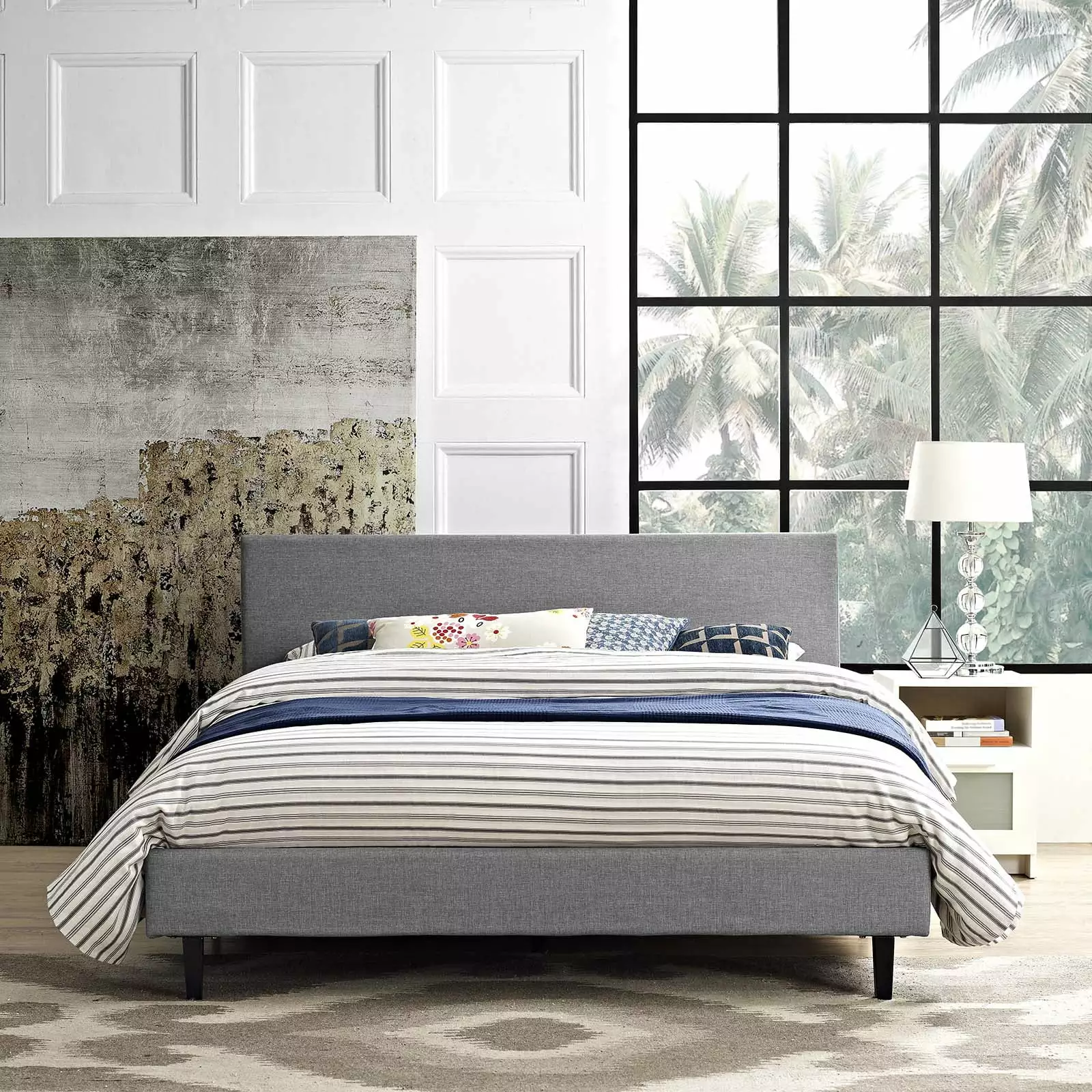Modway Anya Full Fabric Bed Light Gray Upholstered Platform Bed Frame