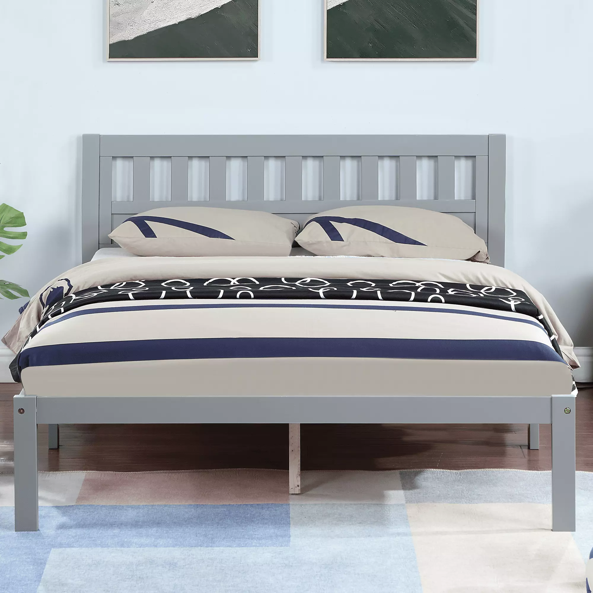 PAPROOS Full Size Bed Frame New Upgraded Wood Platform Bed Headboard Modern Bedroom Furniture Full Bed Frame Kids Teens Ad...