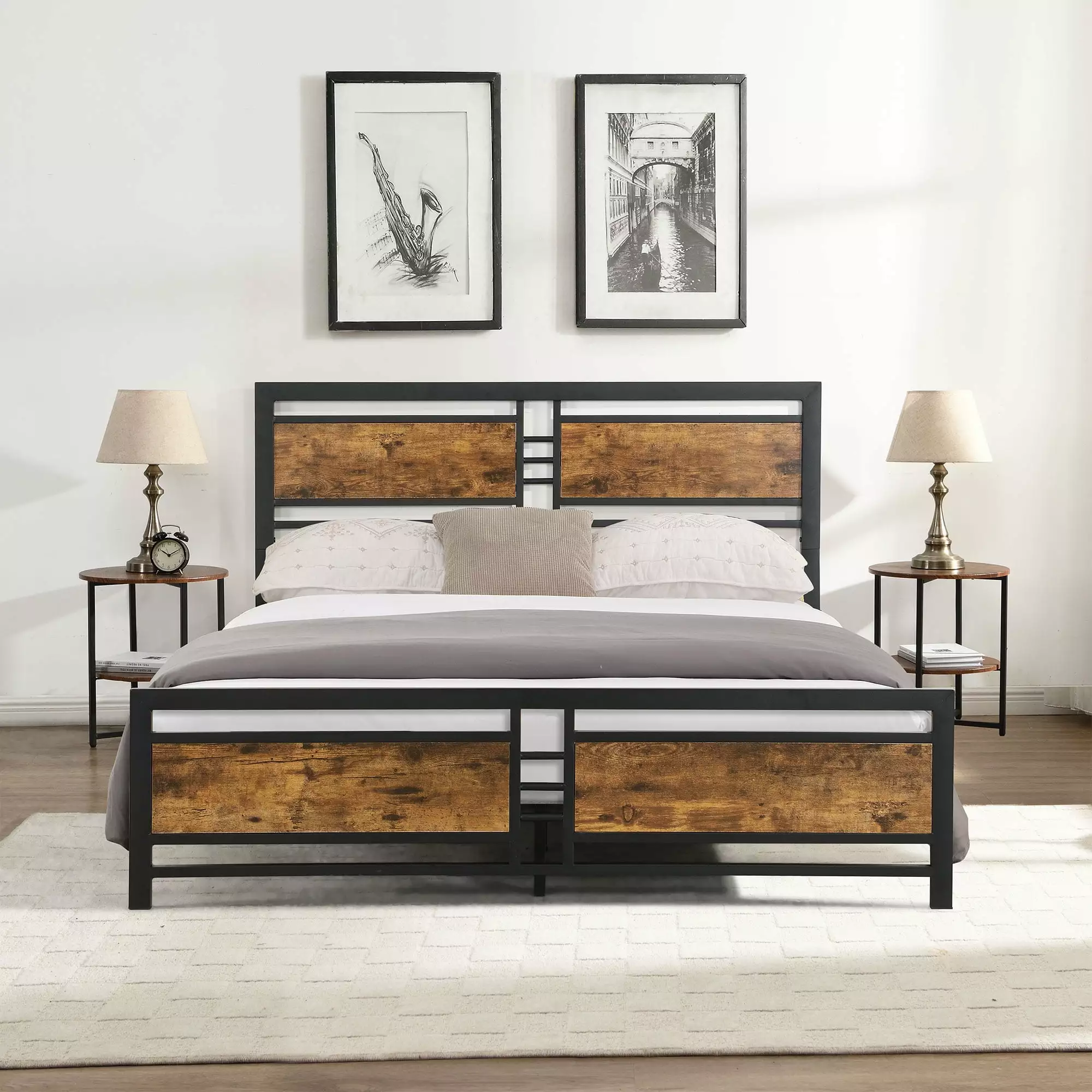 Full Size Metal Platform Bed Frame Wood Headboard Footboard 1100 lbs Capacity Segmart