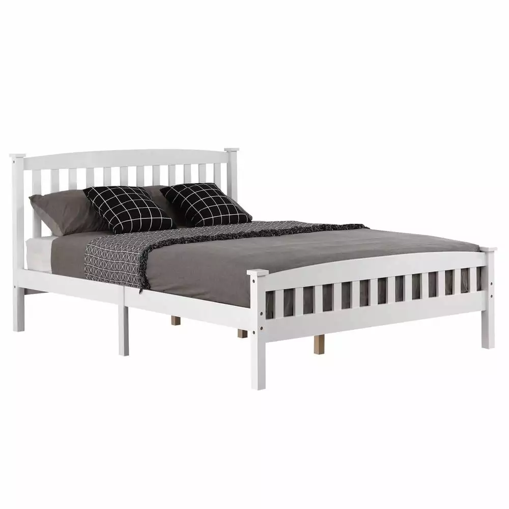 UBesGoo Full Bed Frame Headboard - Upgrade Pine Wood Modern Bedroom Furniture - No Box Spring Needed - White - Holds 550 lb