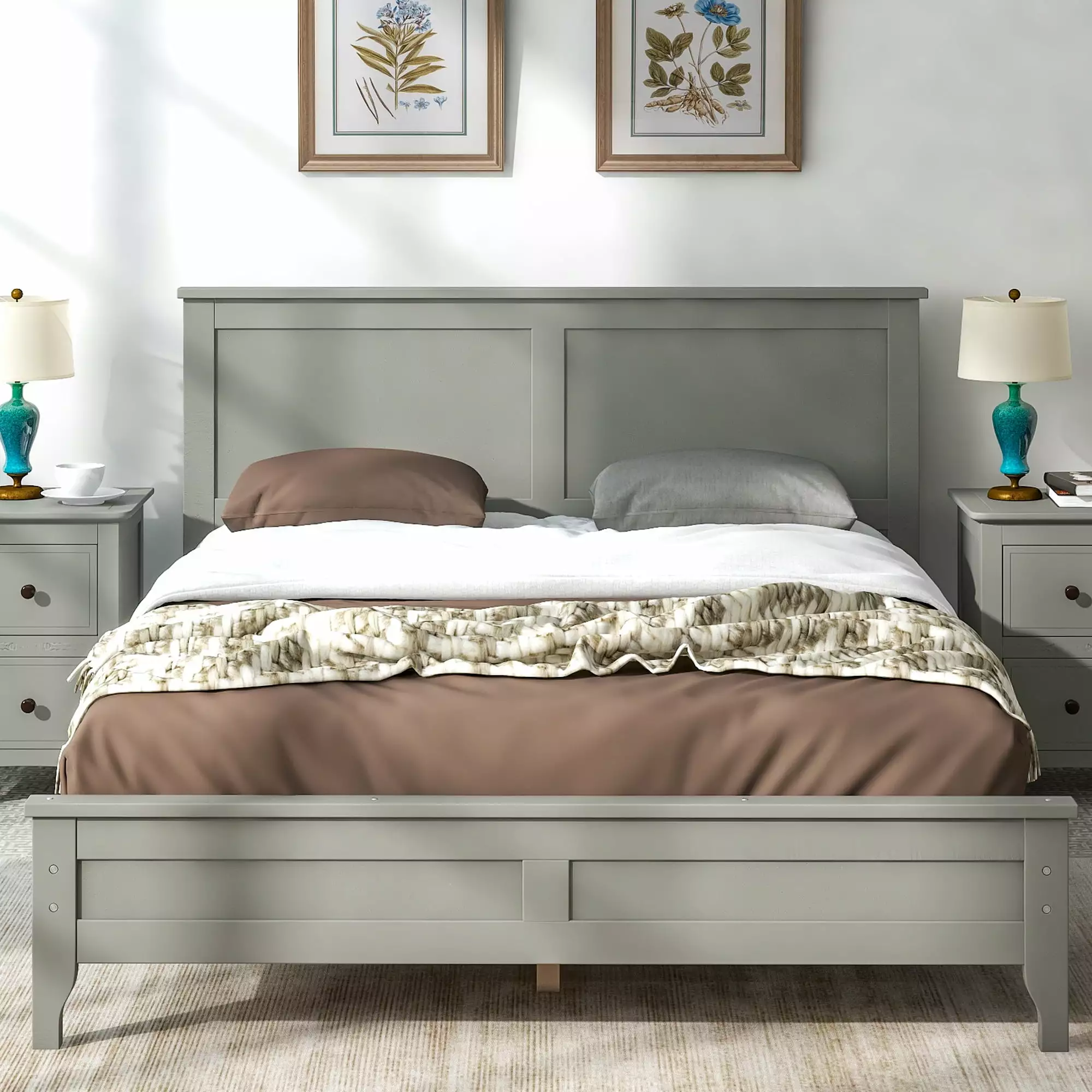 uhomepro Full Platform Bed Frame Headboard Footboard - Modern Wood Bed No Box Spring Needed