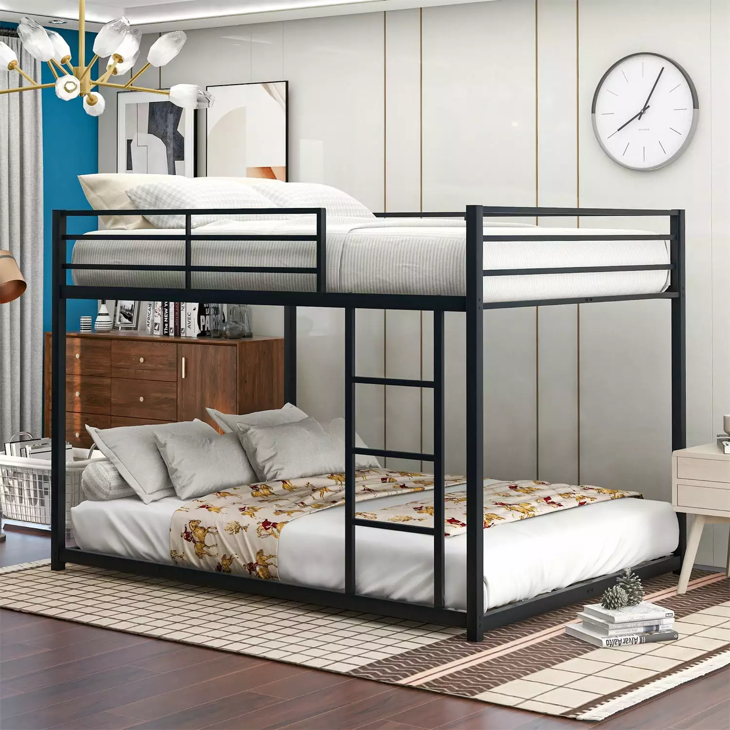 Full Over Full Bunk Bed Timeless Metal Bunk Bed Frame Protectty Guard Rails and Side Ladder Heavy Duty Space-Saving ARCTIC...