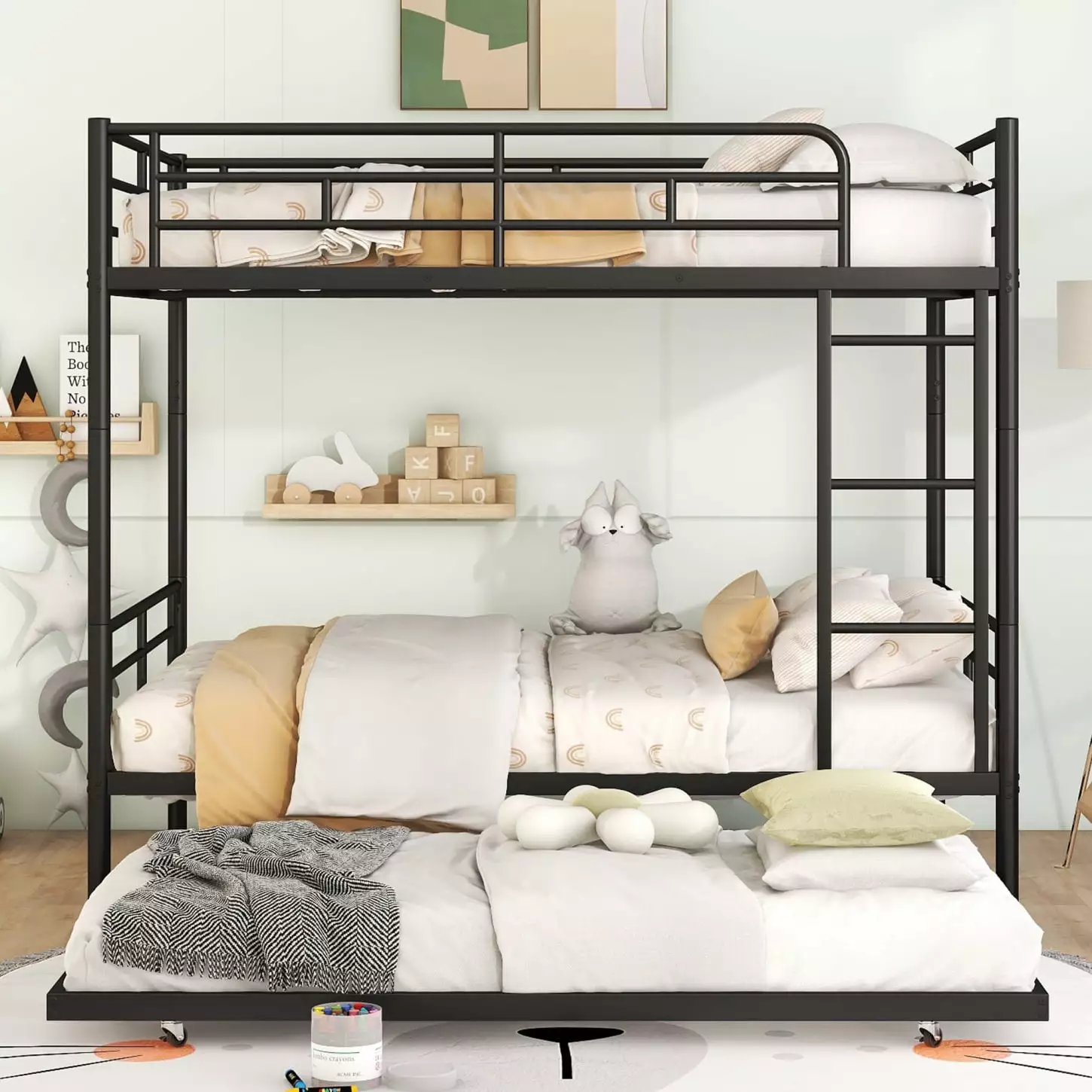 Full Over Full Metal Bunk Bed Trundle - Queen Loft Bed Small Rooms JAMPOOCA