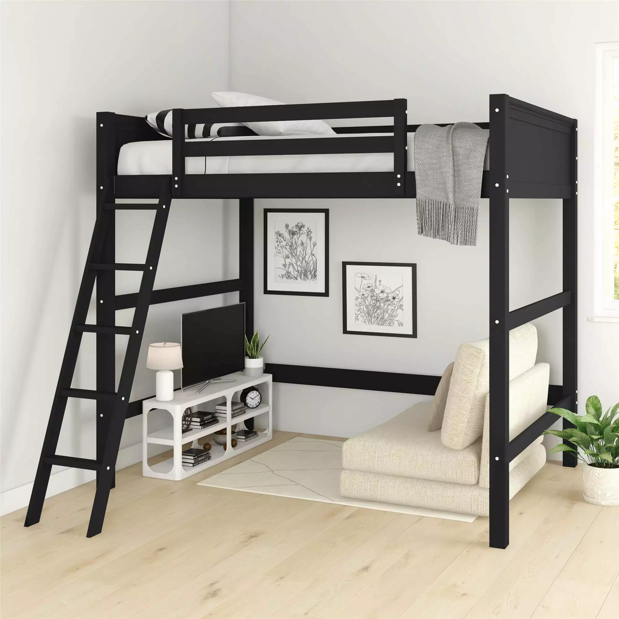 Your Zone Kiarah Full Size Loft Bed Ladder - Black Kids Loft Bed