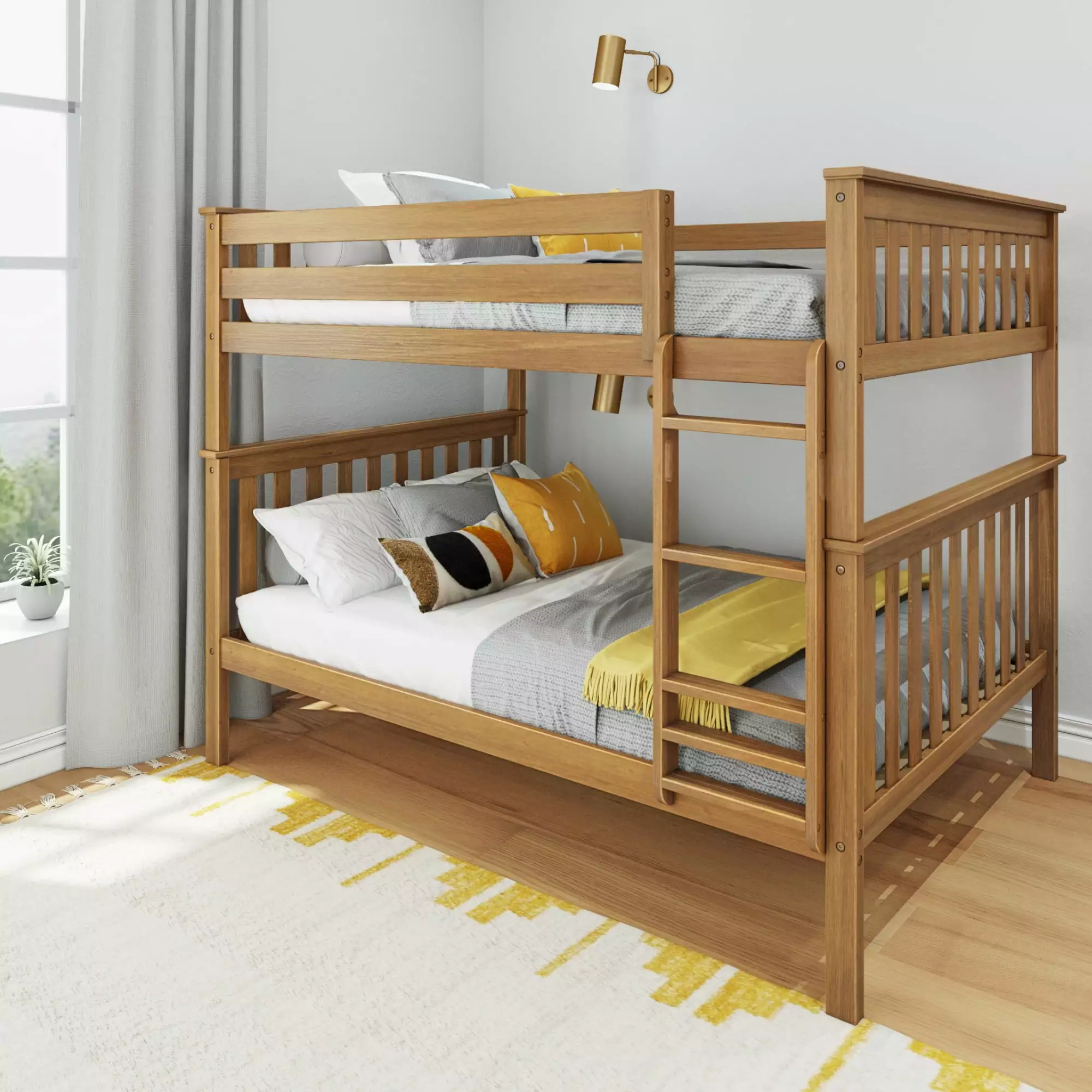 Max Lily Full over Full Bunk Bed Kids Solid Wood Platform Bed No Box Spring Needed Pecan Max & Lily