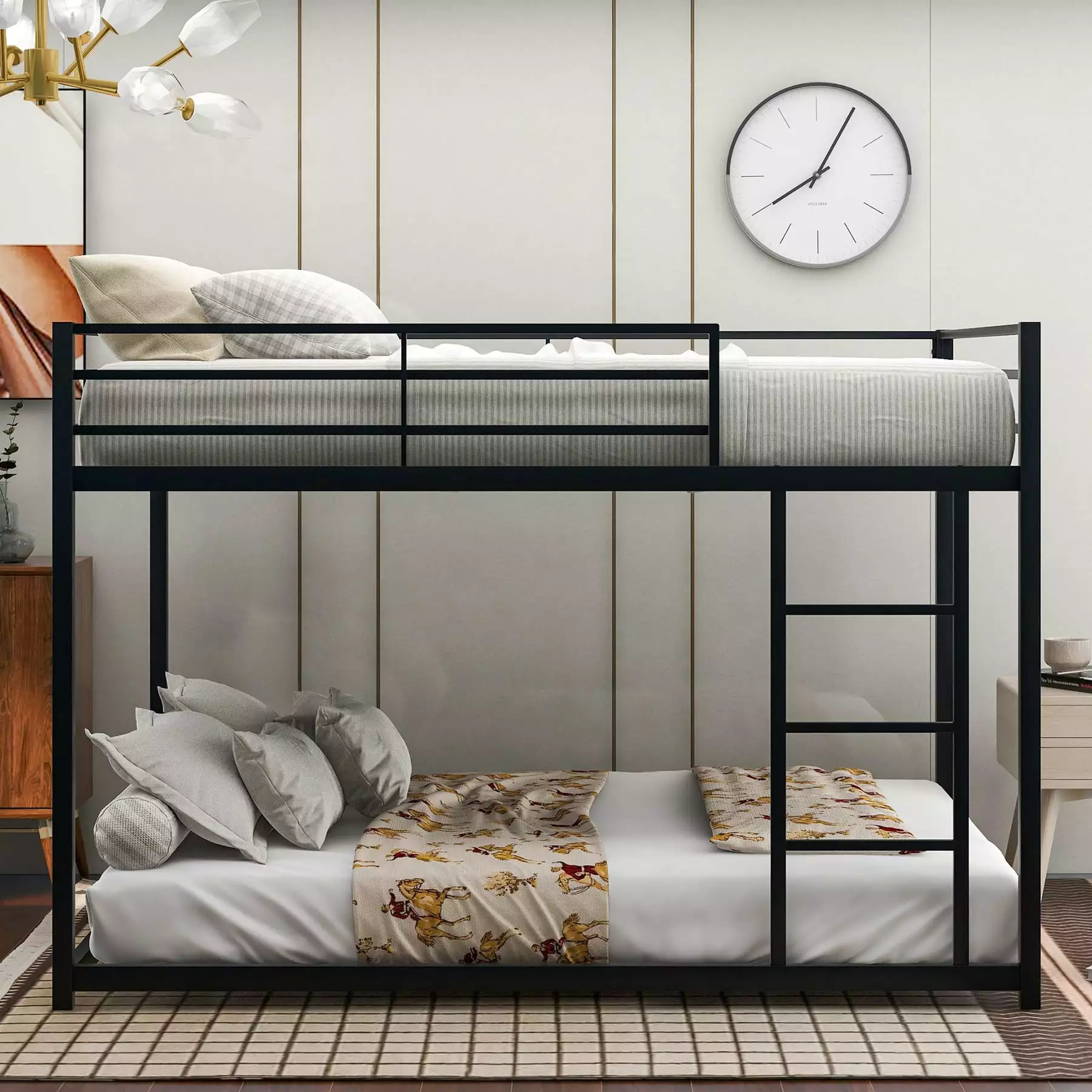 Full over Full Low Bunk Bed Ladder and Protectty Guardrails Black ARCTICSCORPION
