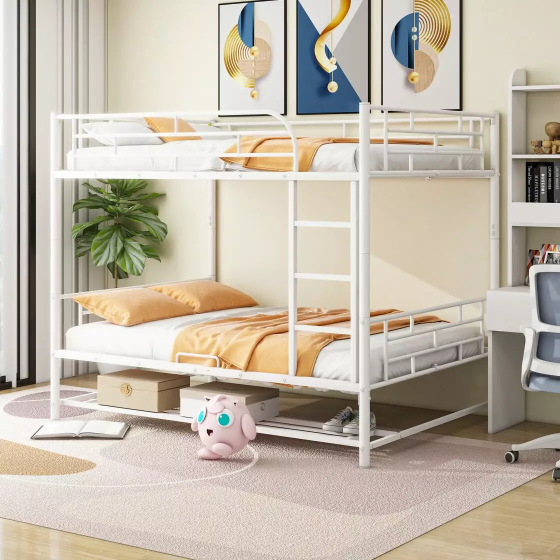 Bunk Bed Full Over Full Metal Bunk Bed Ladders Guardrail Teens Adults White Triple Tree