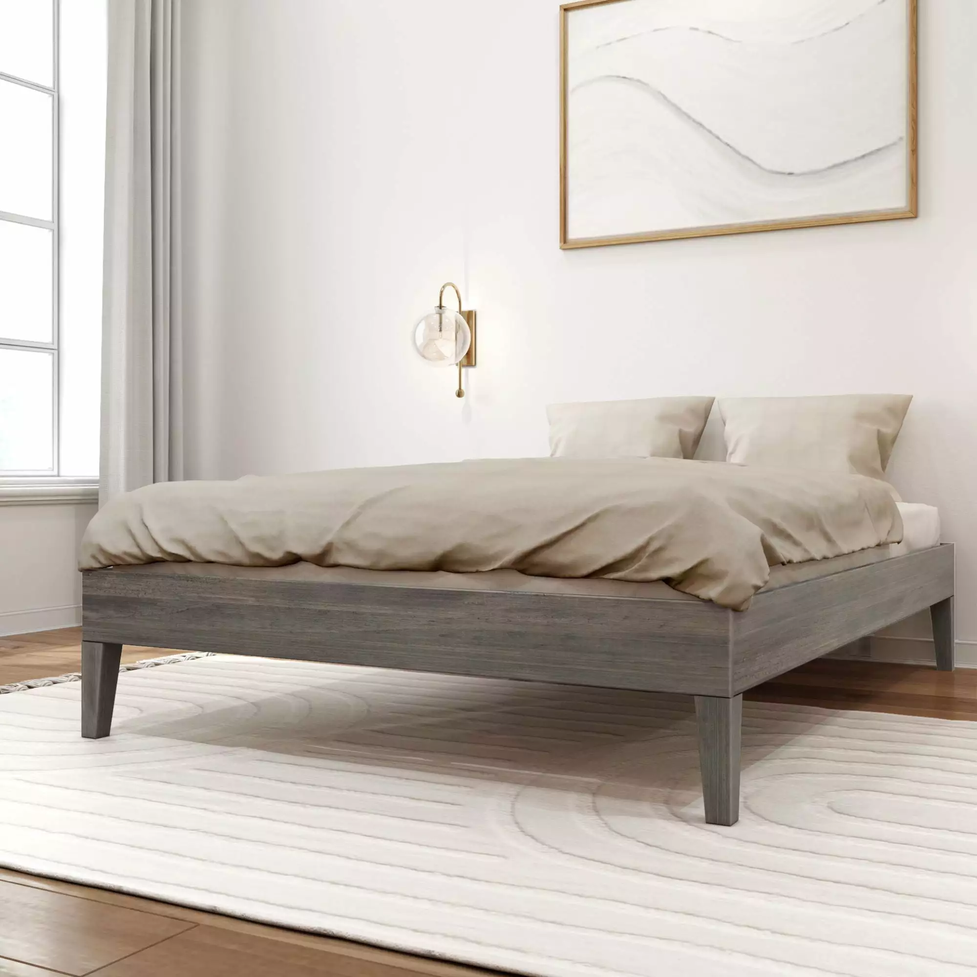 Plank+Beam Full Size Bed Frame Driftwood Solid Wood Platform Bed No Box Spring Needed Plank Beam