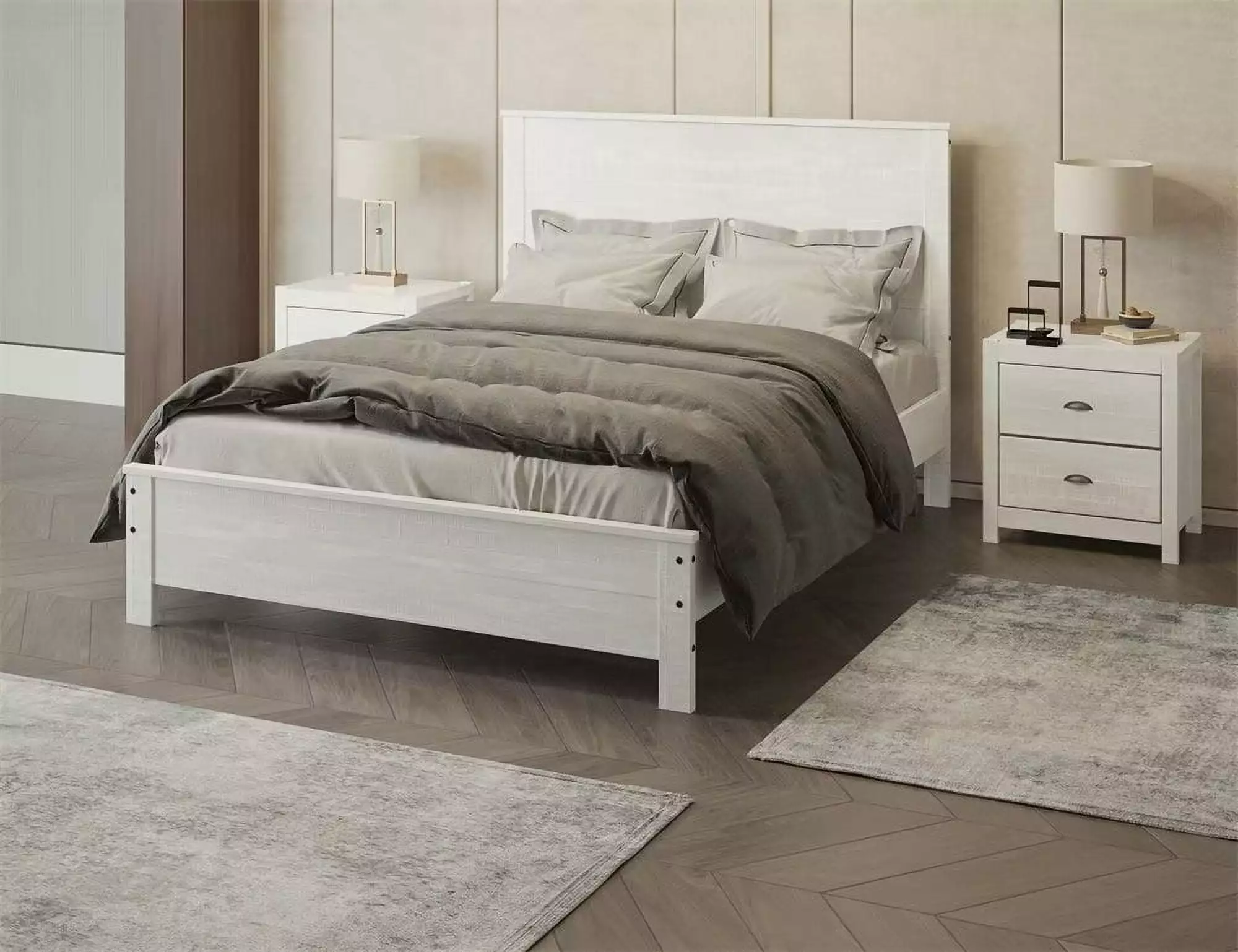 Full Size Platform Bed Frame Headboard Solid Wood White Teens Adults ARCTICSCORPION