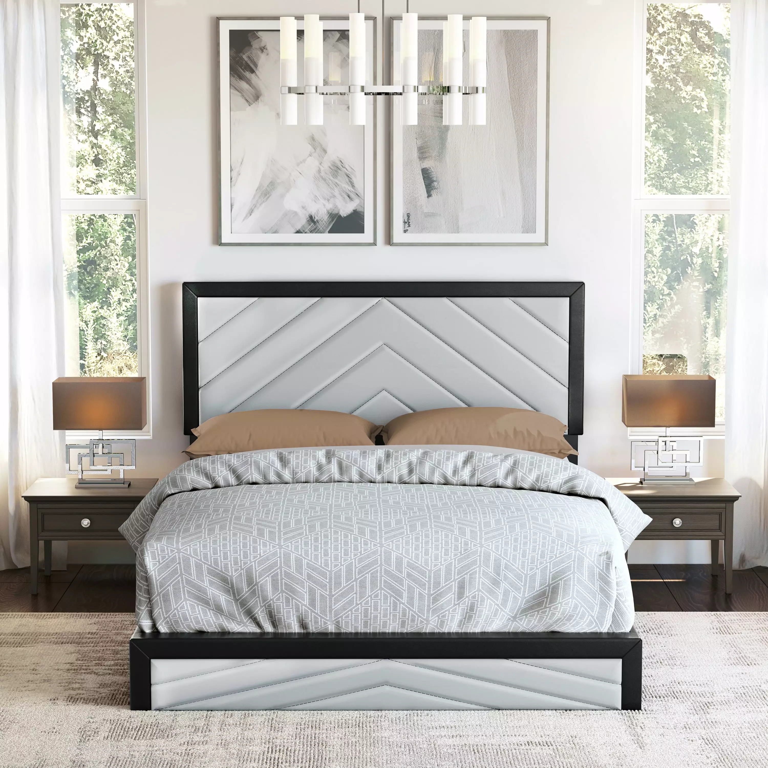 Boyd Sleep Paris Diagonal Linen Platform Bed Full Size Black Gray