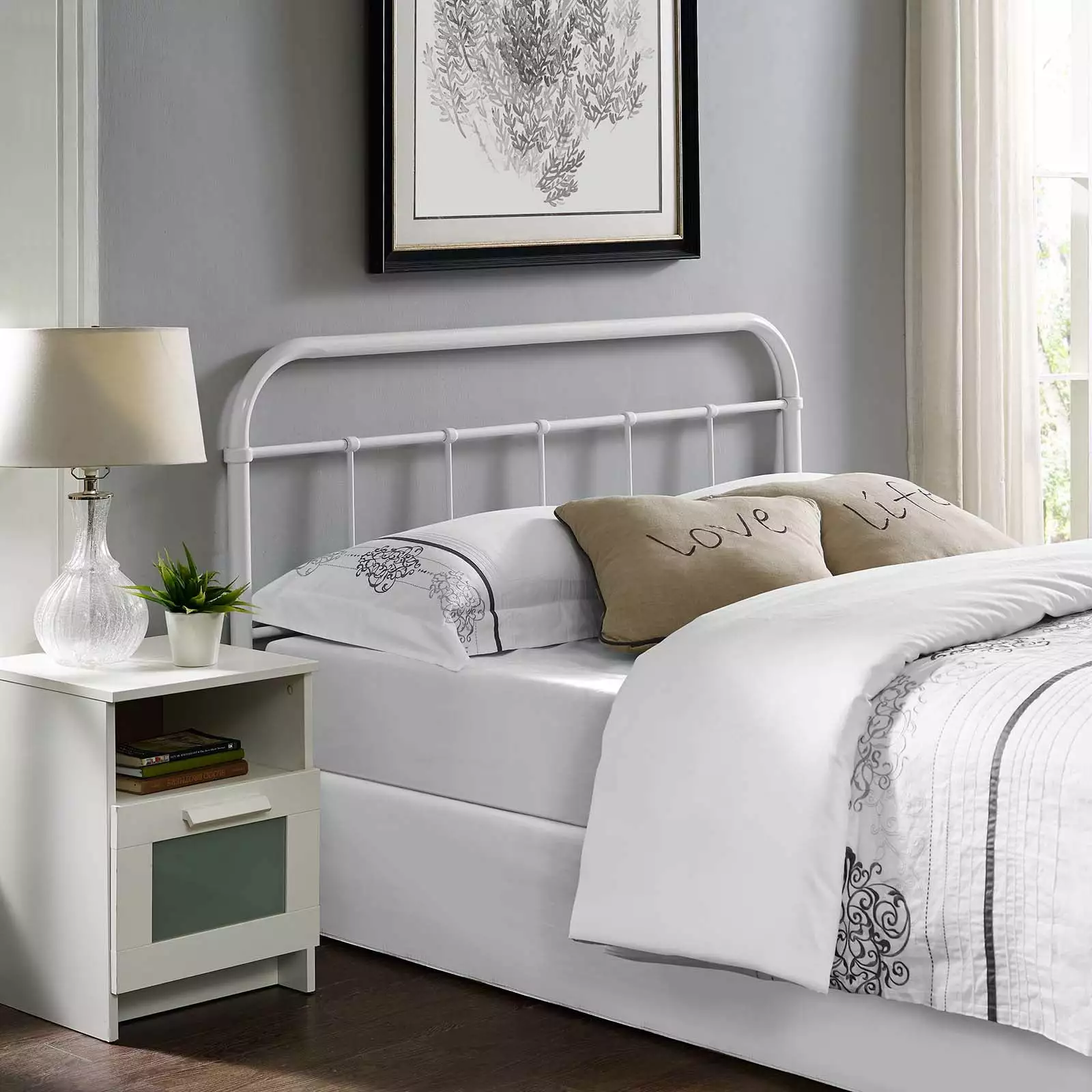 Modway Serena Full Steel Headboard White Modern Bedroom Decor