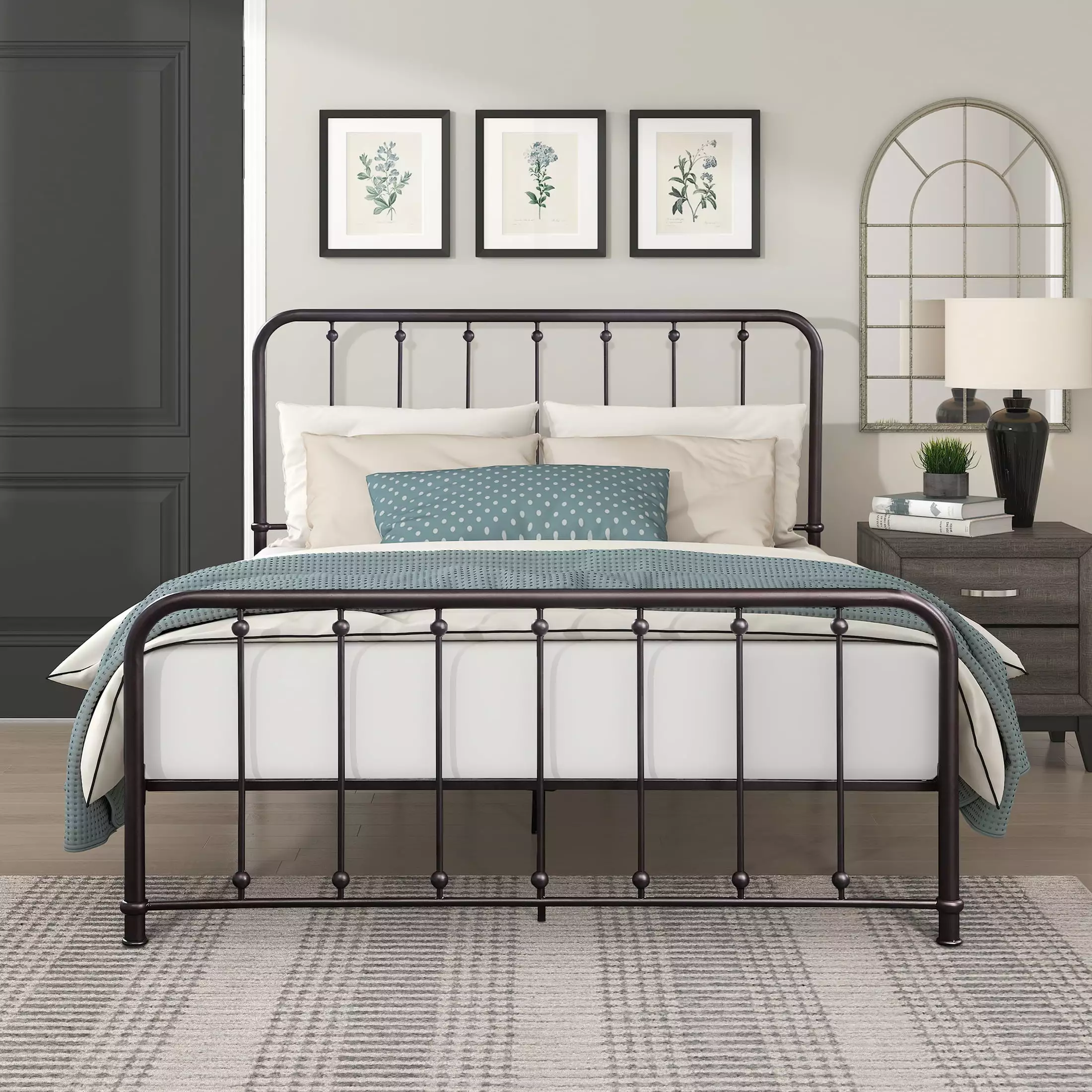 OakvillePark Lowden Vertical-Slat Metal Platform Bed Full Size Dark Bronze