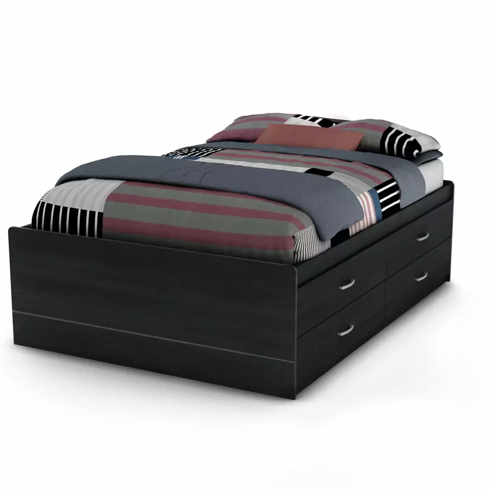 South Shore Cosmos Kids Captain 4-Drawer Storage Bed, Full Size, Black Onyx